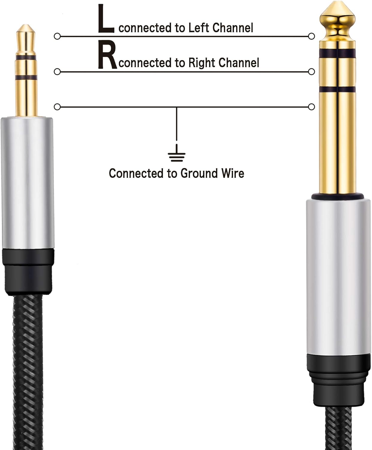 Jelly Tang 3.5 mm 6.35 mm 20Ft, 3.5mm 1/8" 6.35mm 1/4" Cellphone,Amplifiers(20Ft/6M) to Audio Cable Gold-Plated