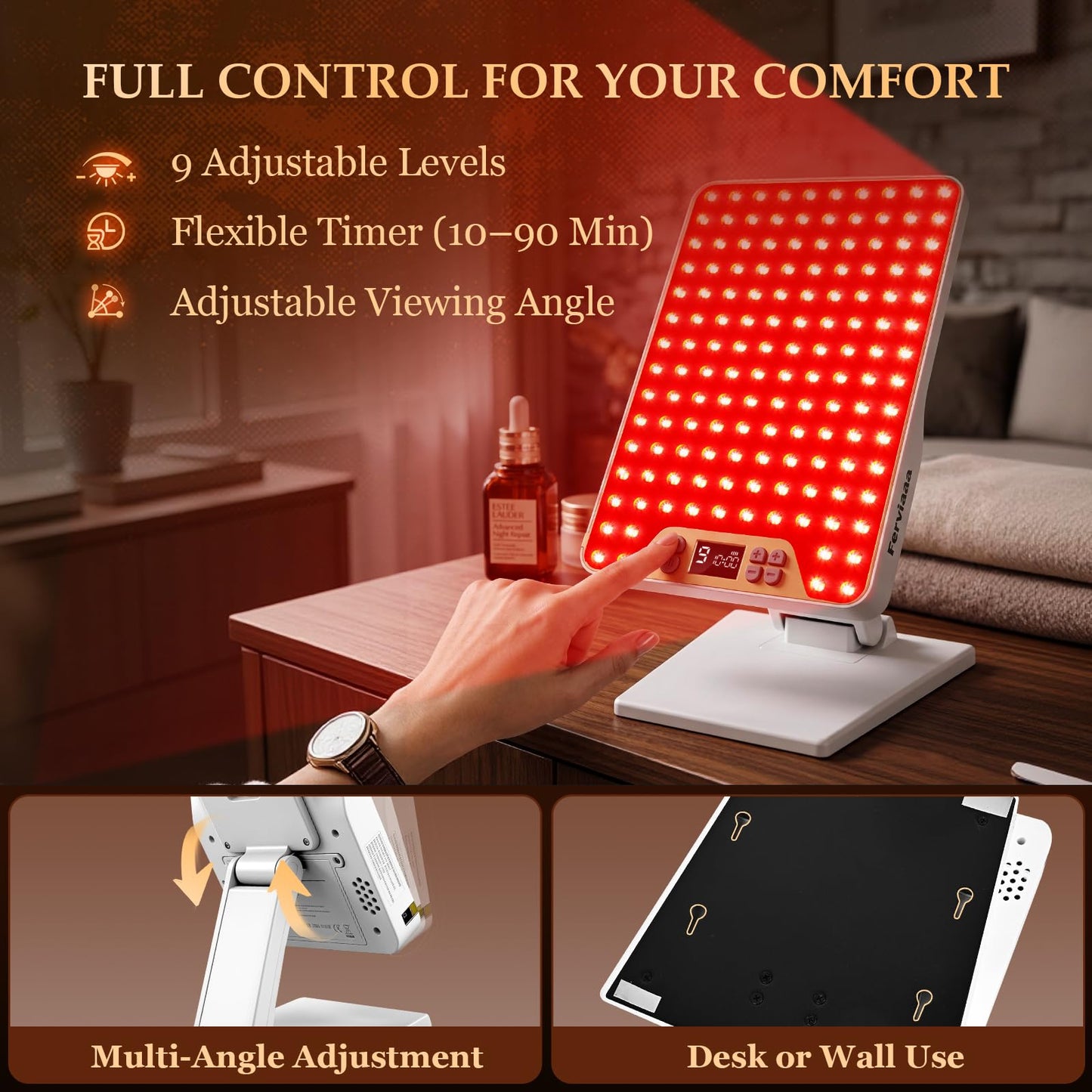Rechargeable Red Light Therapy Panel with 4 Wavelengths 630/660/810/850nm, 138 LEDs High Power for Face & Body, Light Therapy with Adjustable Stand & Timer