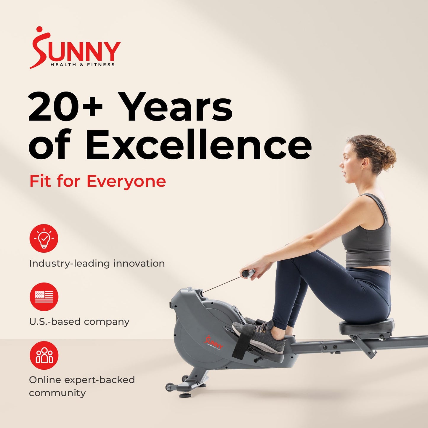 Sunny Health & Fitness Smart Dual Rail Magnetic Rower, 16-Level Quiet Resistance for Home Workouts, Full Body Low-Impact Cardio Rowing Machine, Free SunnyFit App Connect, 300 LB Capacity - SF-RW524079