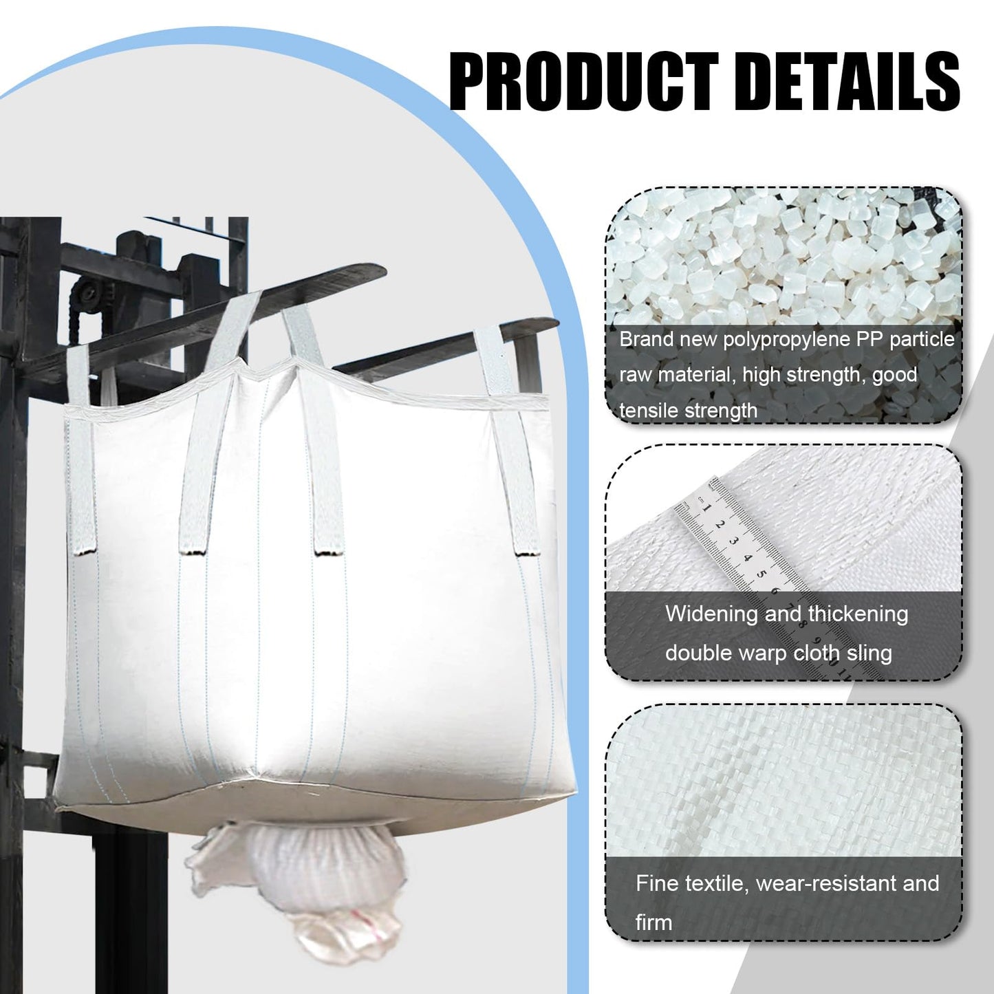 10Pack Aolikebao FIBC Bulk Bag,1.5 Ton Bag, 39.4"L x 39.4"W x 39.4"H,3300lbs SWL Safty Factor 3:1,Woven Polypropylene Bags,Duffle Top Spout Bottom (10)