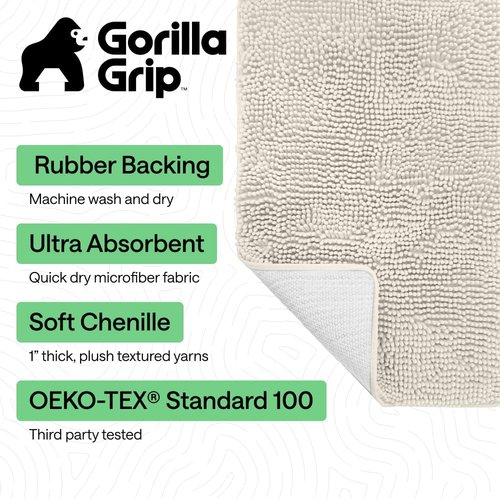 GORILLA GRIP Bath Rug Mat - Thick Soft Chenille | Quick Dry Microfiber, 48x17, Ivory, Washable
