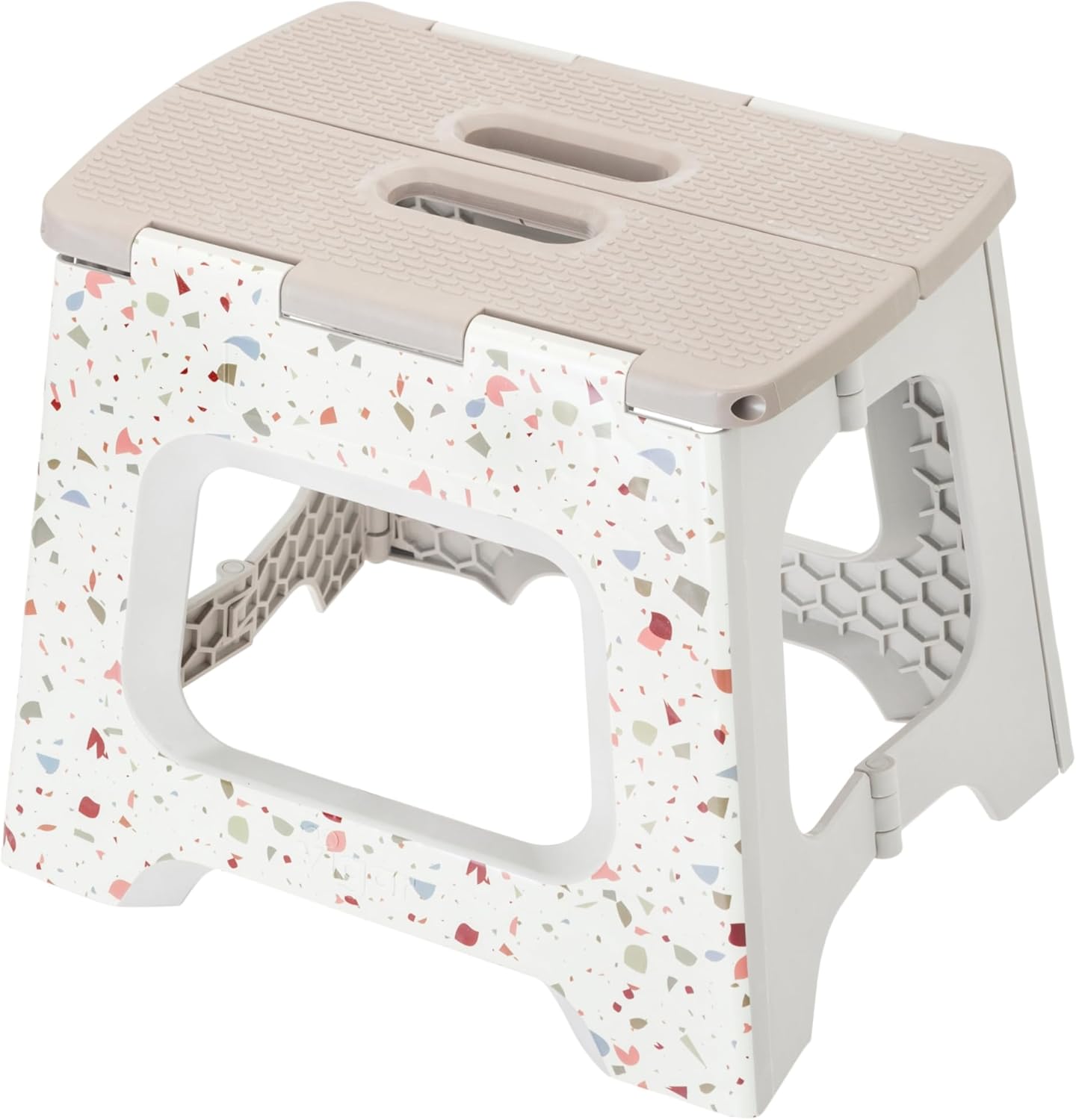 Vigar Foldable Step Stool - Lightweight Non-Slip Design for Adults | 12.5-Inch Grey Terrazzo Pattern, Supports 330 lbs