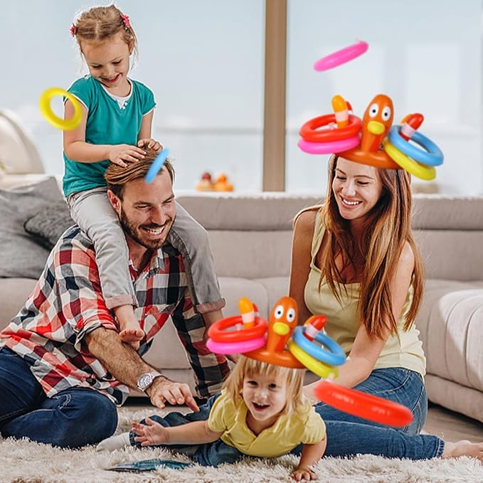 MorTime Thanksgiving 3 Pack Inflatable Turkey Hat Ring Toss Game, Party Game Toss Game Hat for Party Supplies Favors, Party Games for Kids and Adults