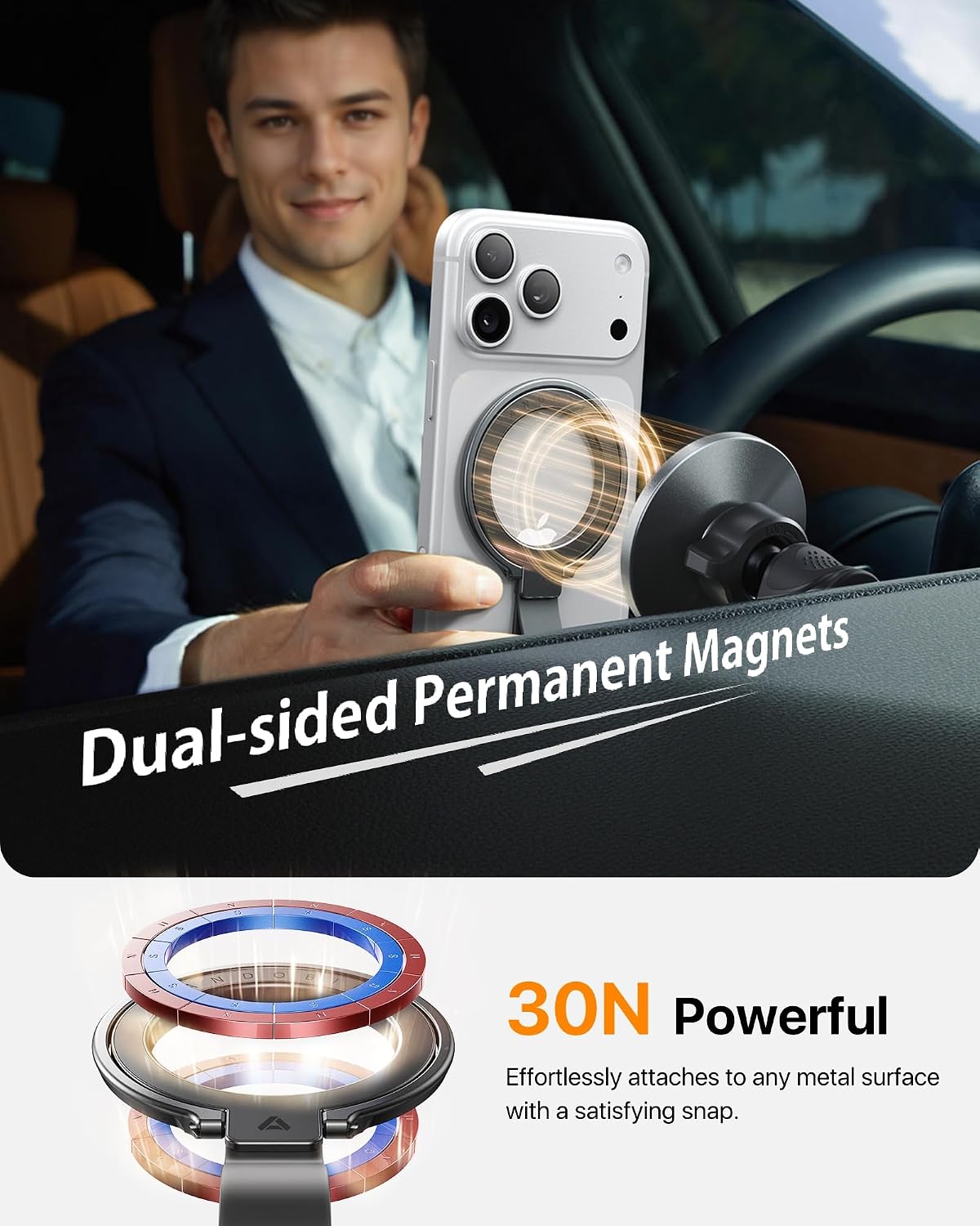 andobil [2026 17 16 15/14/13/12&Android, Unrivaled Stability] Magnetic Phone Grip Holder for MagSafe Ring Stand Holder