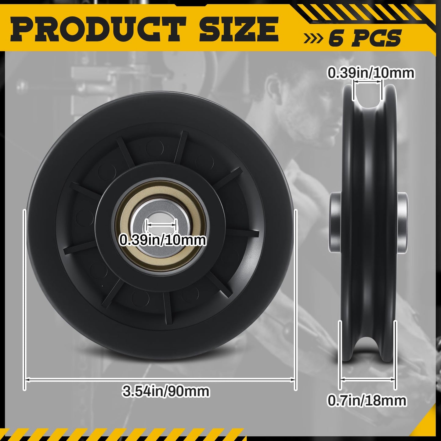 Soulchen 6 Pcs 6/8 Pcs 90mm/3.5" Universal Nylon Bearing Pulley-Wheel Replace for Home Gym Equipment Part Cable Machine, Wearproof Abration Bearing Wheel, Gym Equipment and Garage Door Pulley System