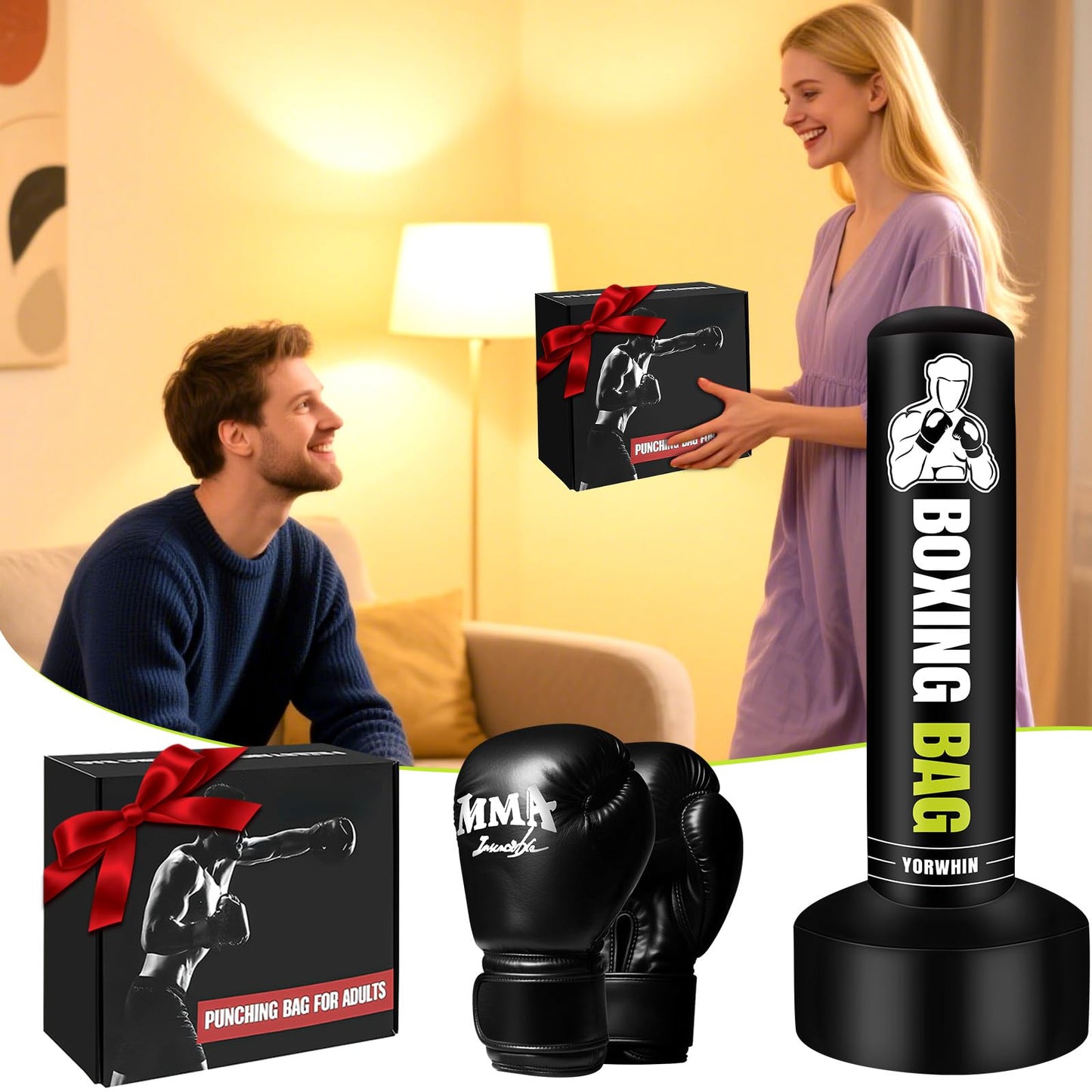 Heavy Freestanding Punching Bag for Adults, 70'' Standing Punching Bag Heavy Bag with Boxing Gloves, Women Men Boxing Training Equipment Kickboxing Bags for Beginners Training MMA Fitness Home Gym