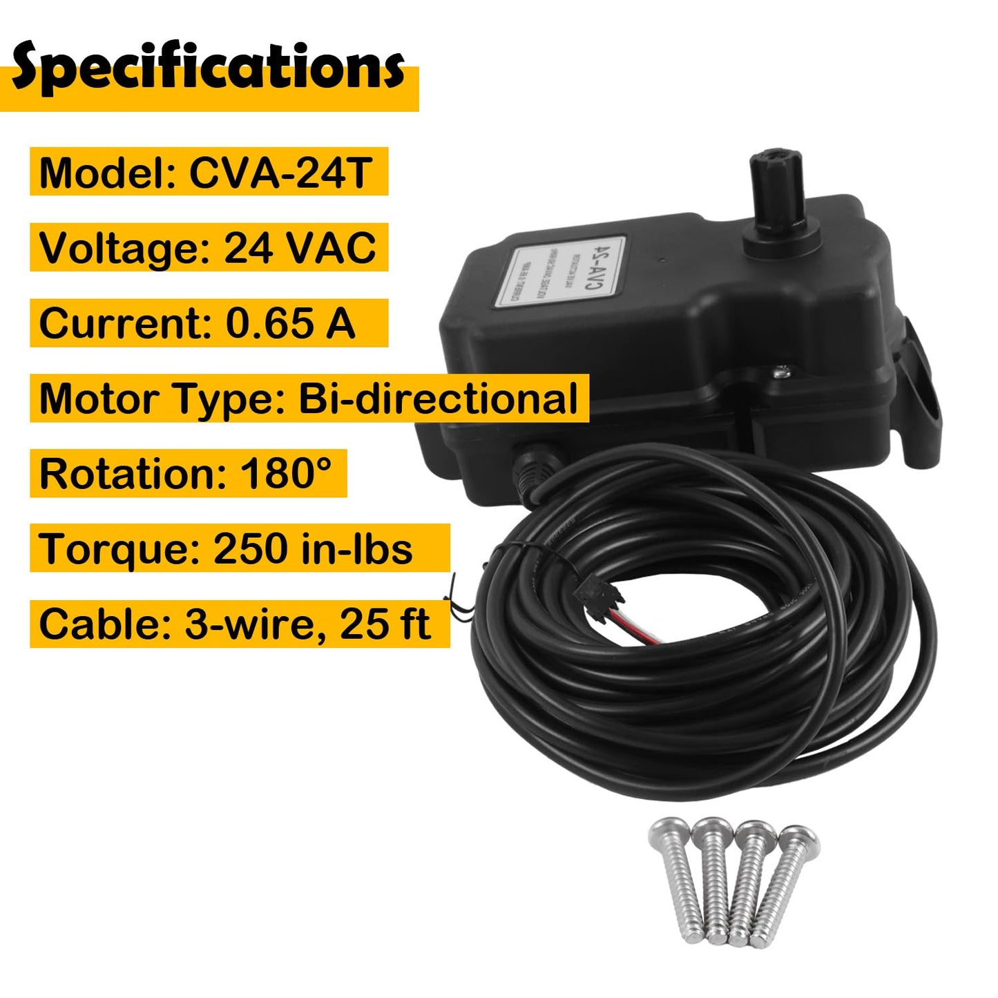 Etersec CVA-24T Valve Actuator for Pentair 263045, 24V AC 180° Rotation w/ 25Ft Cable, Compatible with Compool, Ortega, Jandy 2 & 3-Port Pool and Spa Valves, Fits EasyTouch IntelliTouch SunTouch