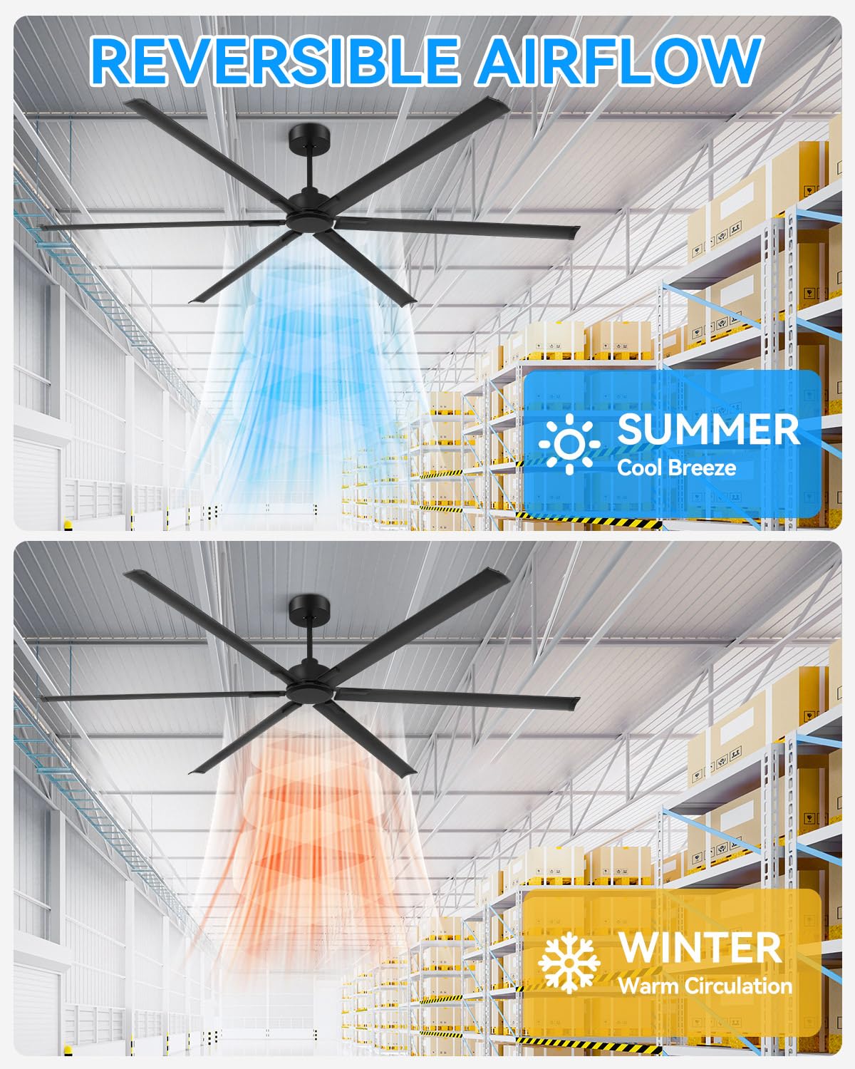 [Heavy Duty] 120 Inch Industrial Ceiling Fan, Big Assed Fan, HVLS Extra Large Commercial Ceiling Fan with Aluminum Blades, Remote Control, Powerful Reversible DC Motor for Warehouse, Shop, Garage