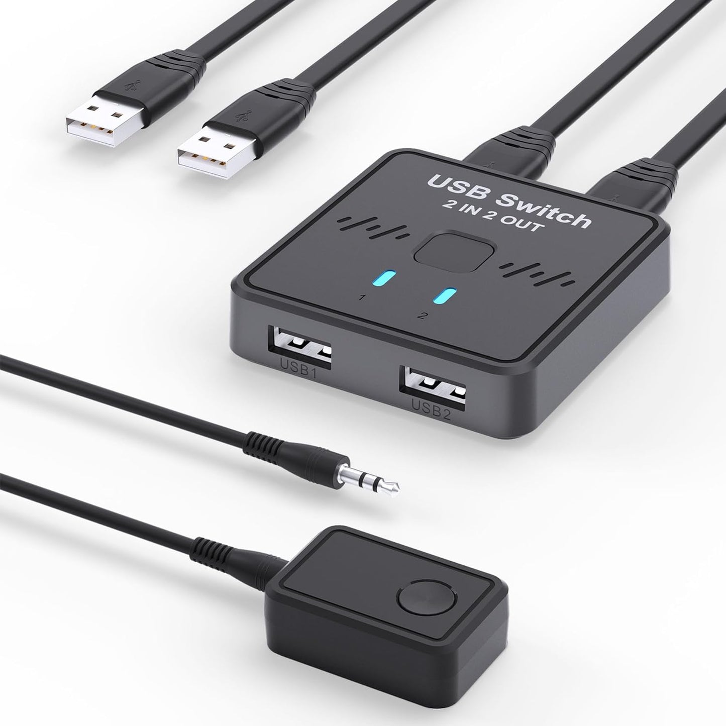 Lecnvuo 2 2 2 2 2 2 USB Switch in Out, USB Switcher Computers Sharing Keyboard and Mouse Printer Scanner Webcam