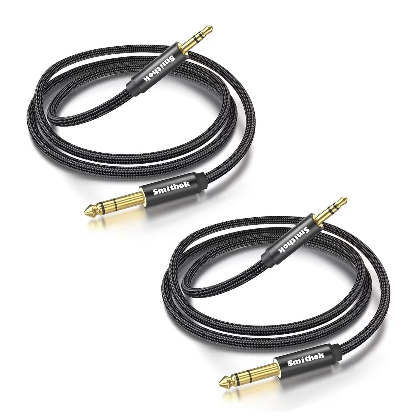 2pack 1/8 1/4 Cable,6.35mm 1/4" 3.5mm 1/8" 10Ft(3m) Smithok to Stereo Audio Male to Male TRS Bidirectional Stereo Audio