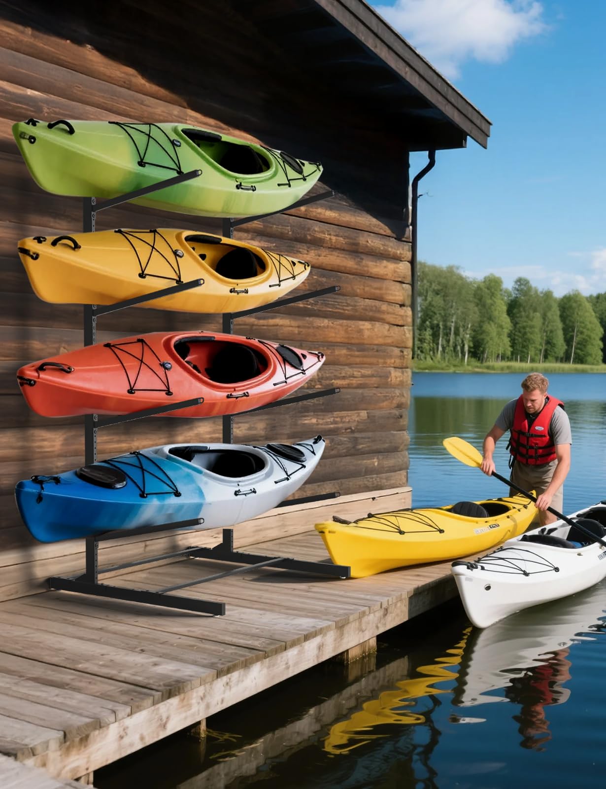 sogiv Freestanding Kayak Storage Rack, Metal Kayak Racks, Heavy Duty Kayak Holder, Freestanding Kayak Stand, Canoe Rack for Garage & Outdoor Storage, for Kayaks, Canoes, Surfboard & Paddleboard