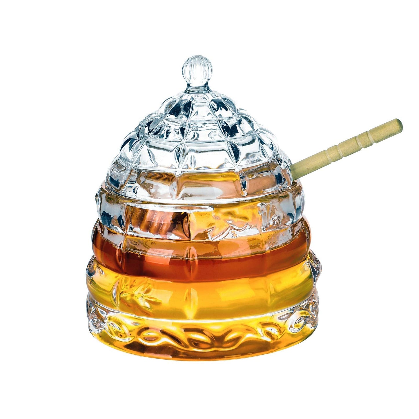 1500 C Tabletop Bee-hive Glass Honey Jars with Dipper and Lid 10 oz. Crystal Clear Heavy Glass Honey Pot Honey Containers Holder for Jam Jelly Syrup Home& Kitchen