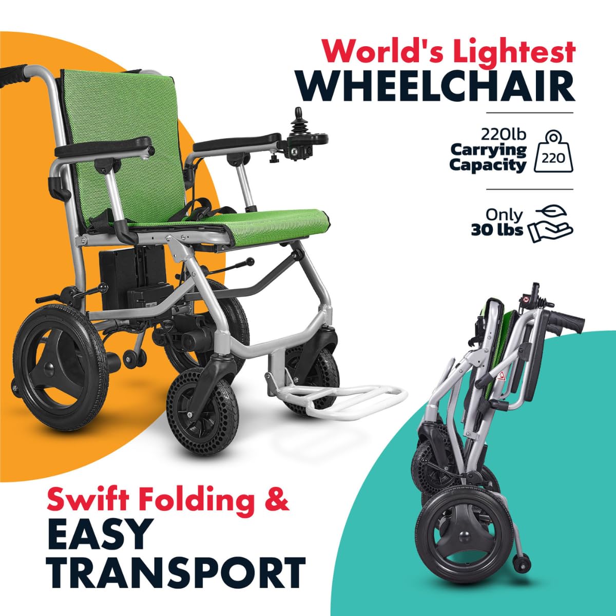 Rubicon DX04 World’s Lightest 30 lbs Foldable Electric Wheelchair – Portable Travel Power Chair – Airline Approved – Compact Lightweight Mobility Chair for Adults – 10 Mile Range (Model4)