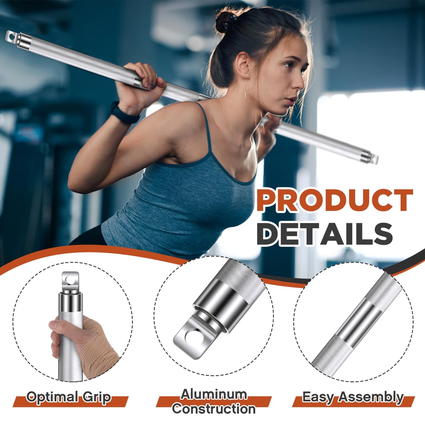 Blulu Aluminum Double Swivel Bar LAT Pull Down Bar Double Hook for Dual-Stack Functional Trainers, LAT Pulldown Attachments, Knurled Grip 220lbs Weight Capacity, 42 Inch
