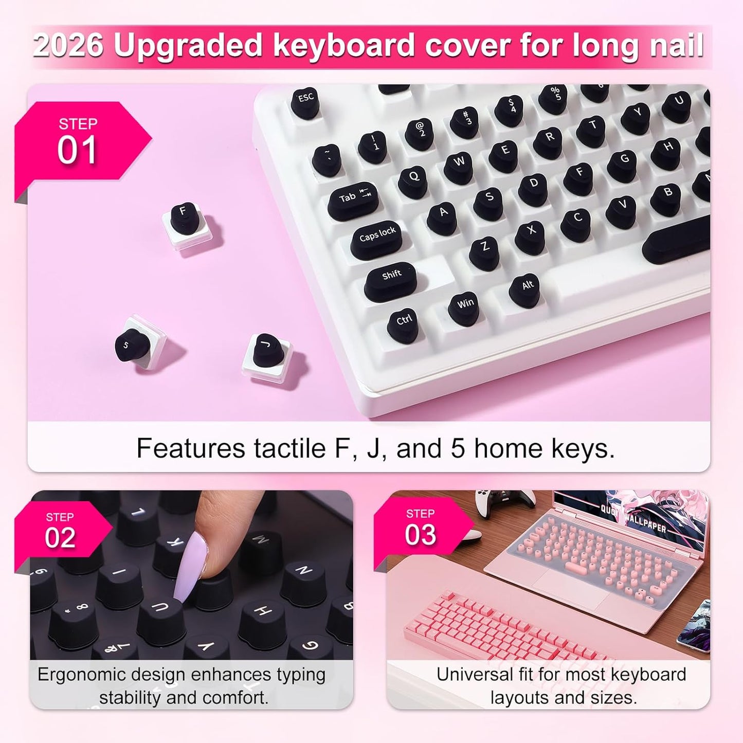 Raisetip 15.6") Universal Laptop Keyboard Cover for Long Nails - Comes with a Separate DIY Film, Raised Keyboard