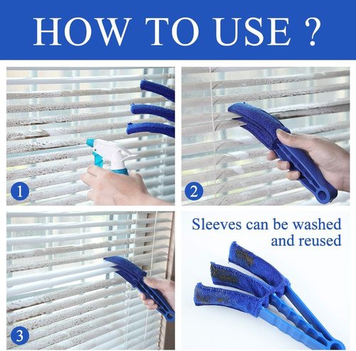 Hiware Window Blind Cleaner Duster Brush - 5 Microfiber Sleeves for Efficient Dusting | Ideal for Shutters & Air Conditioners