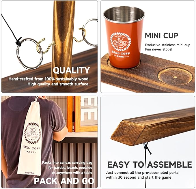 Ring Toss Game for Adults, Hook and Ring Game with Exclusive Carrying case & Unique Stainless Mini Cup, Super Easy to Assemble, XL Size(15.7" X 13"), Outdoor, Family