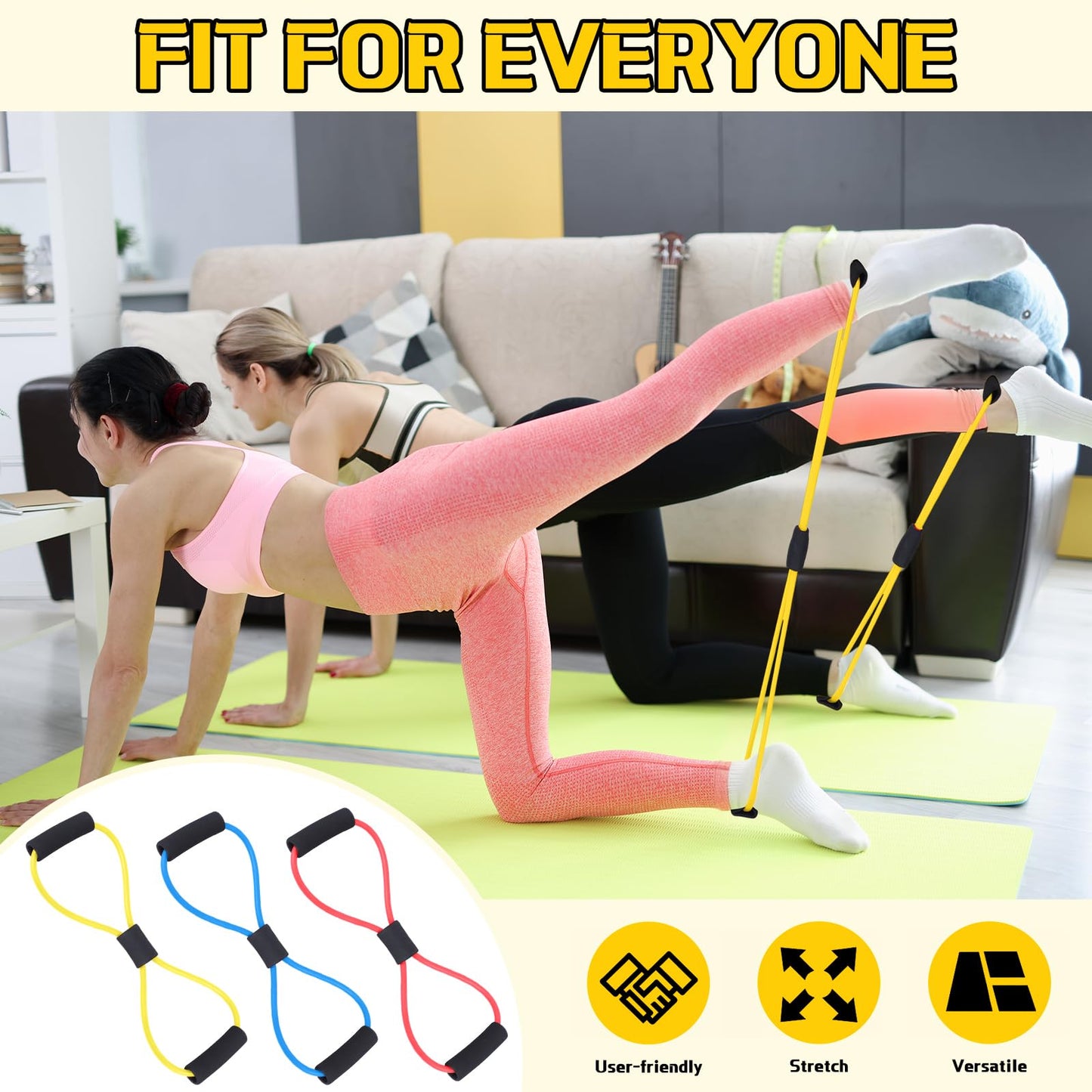 Halloscume 20 Pack Figure 8 Shaped Resistance Bands with Handles Bulk Exercise Fitness Bands Arms Shoulder Leg Stretching Gym Workout Equipment for Muscle Training Women Men (50 Lbs,Yellow)