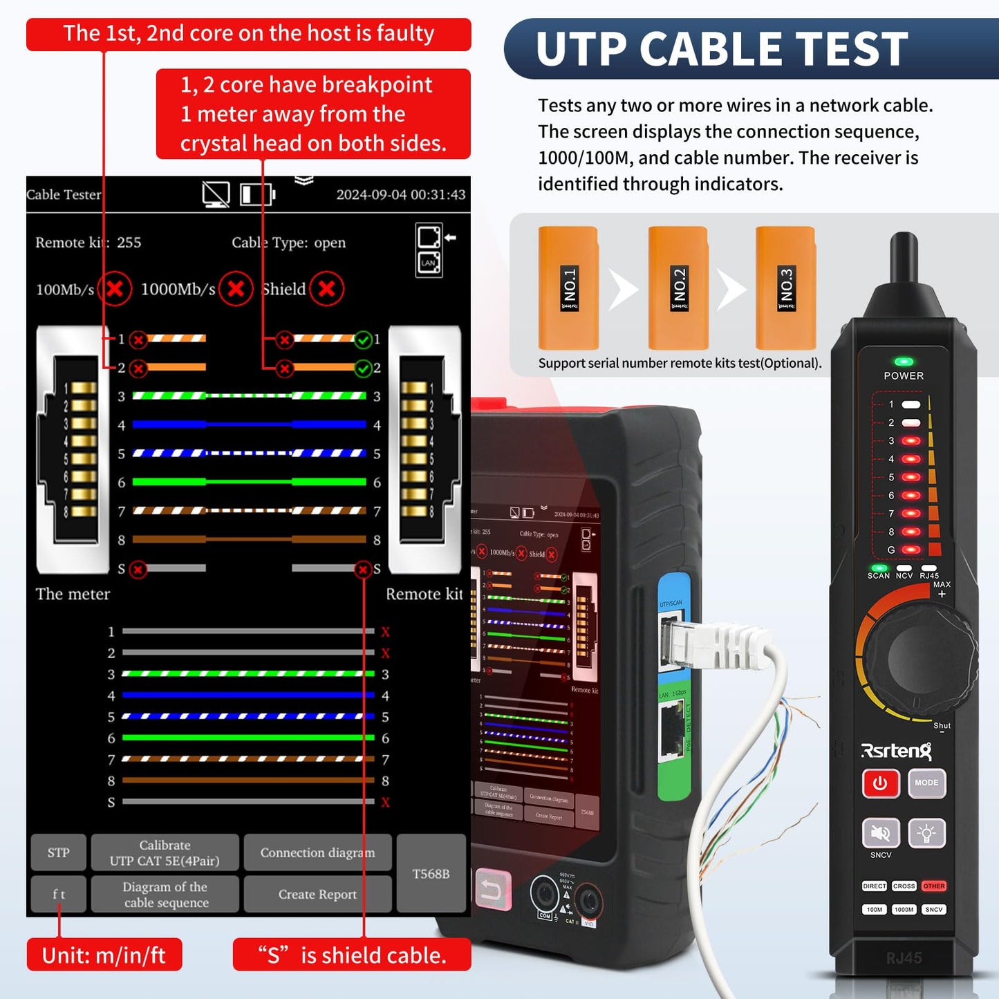 Multifunction Network Caber Tester,UTP Ethernet Cable Tester,Cable Tracer,4" IPS Touch Screen Network Tester Support DMM,OPM,Network Tools,POE++ Detect,RJ45 TDR,Length,FTP,NCV,IP/LLDP/CDP/PD/PPPOE