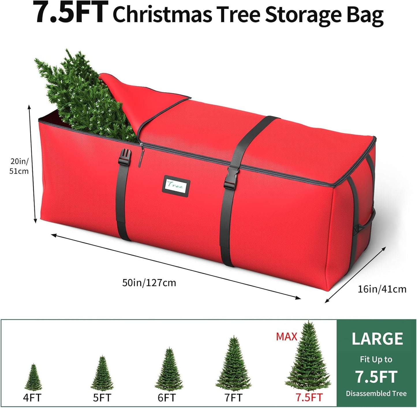 Skiennix Christmas Tree Storage Bag - Fits Up to 7.5Ft Artificial Trees | Waterproof 600D Oxford Fabric, Double Zipper & Buckle Straps