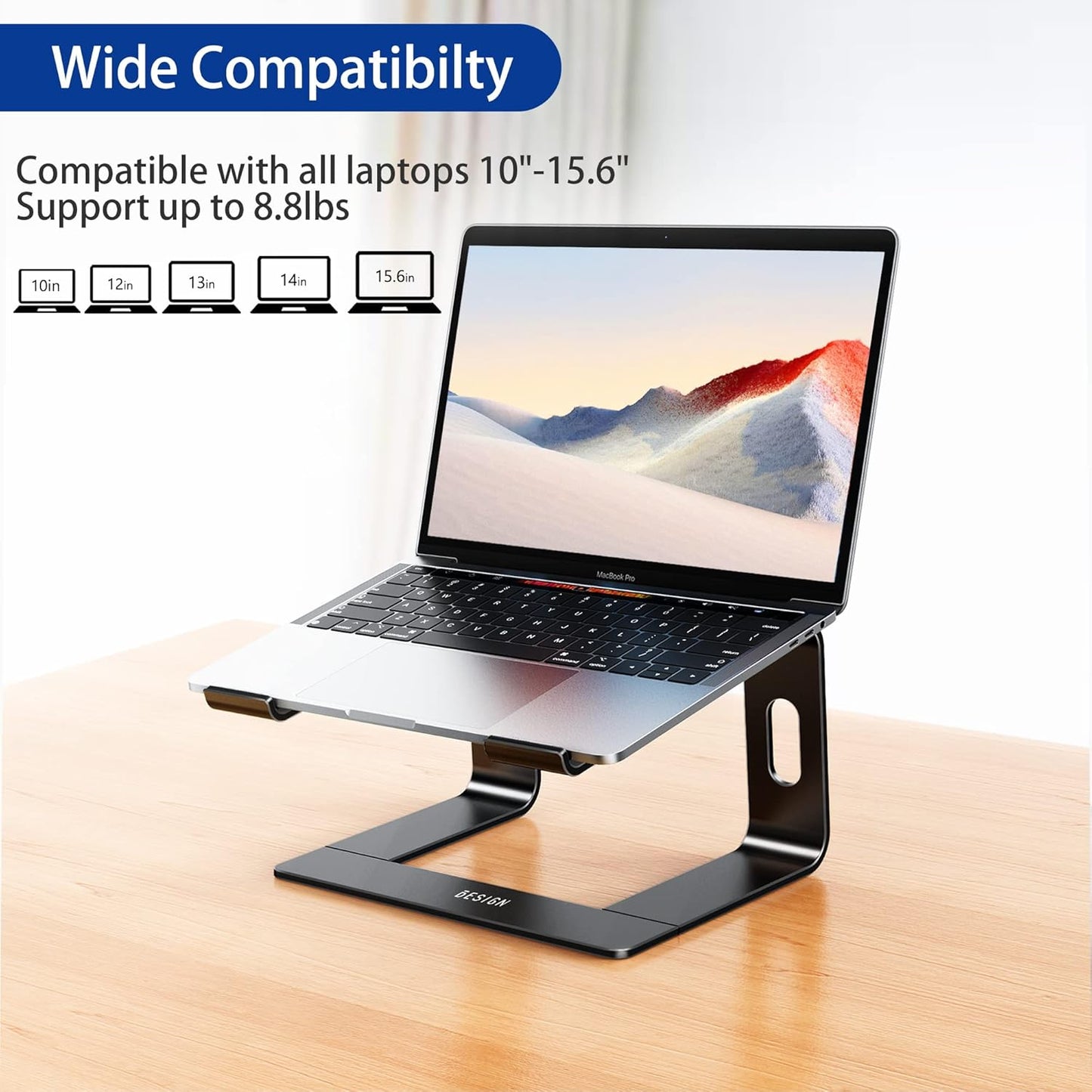 BESIGN LS03 10-15.6" Aluminum Laptop Stand, Ergonomic Detachable Computer Stand, Notebook Riser, Laptop Mount