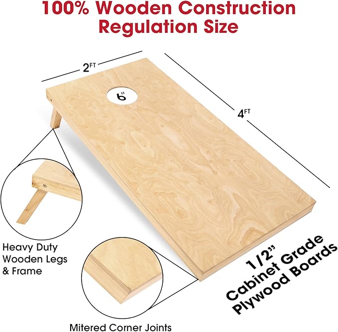 GoSports Regulation Size Wooden Cornhole Set with Natural Wood Finish - Includes Carrying Case