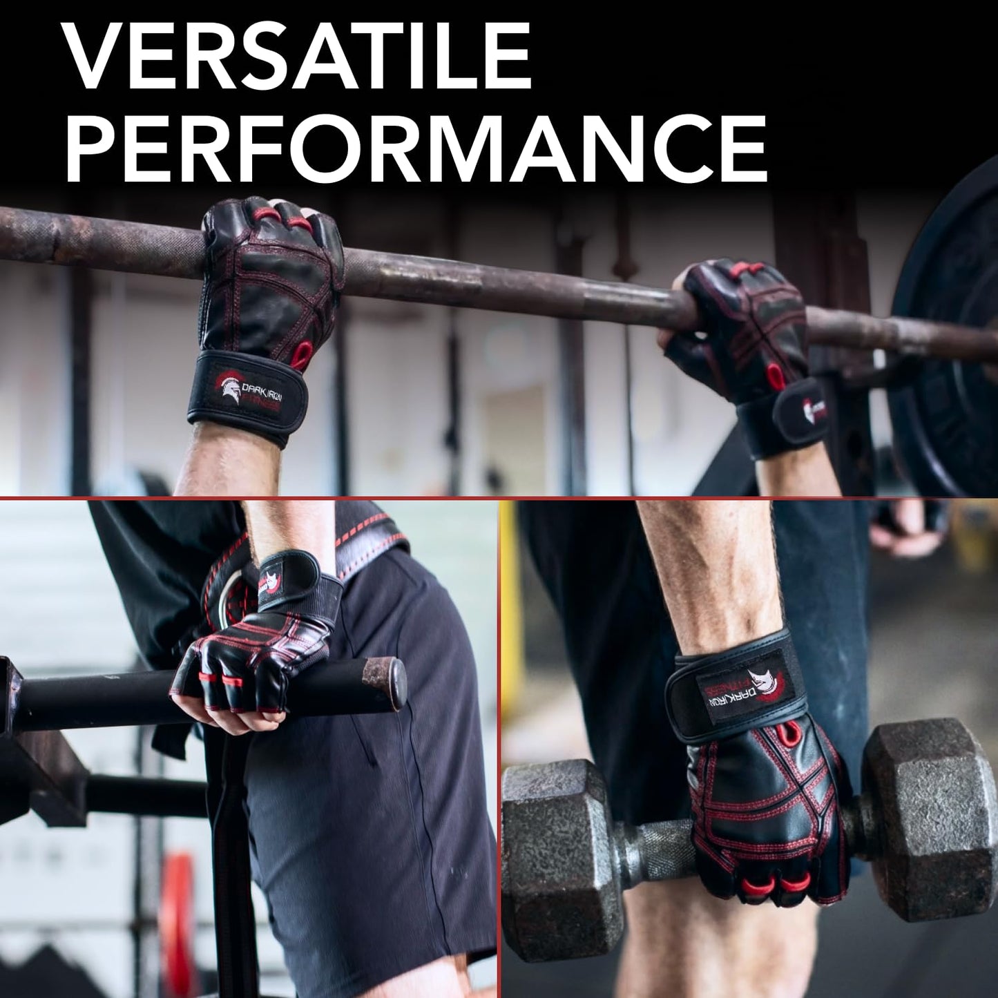 Dark Iron Fitness Genuine Leather Gym Gloves for Men Women, Small Wrist Wrap Support Workout Gloves for Weight Lifting Crossfit Deadlift Barbell Exercise Palm Padding Callus Protection Grips