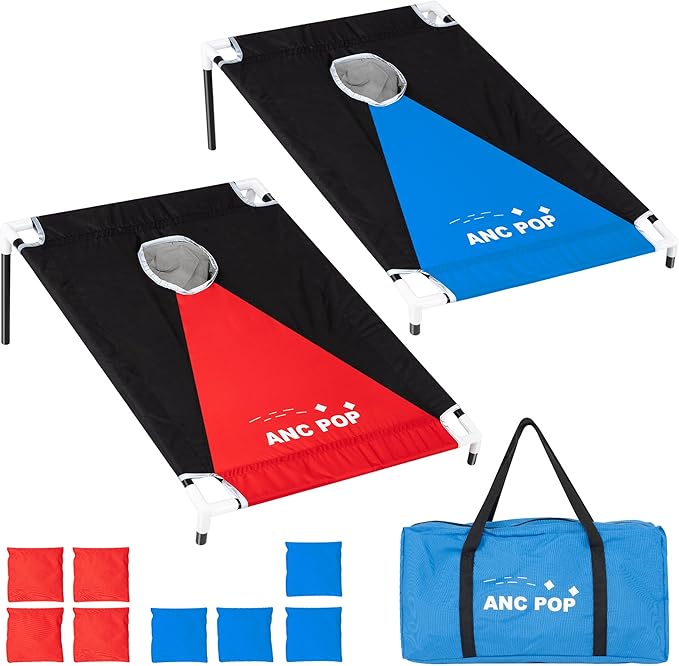Portable Cornhole Game Set PVC Framed Corn Holes Outdoor Game Set 3 x 2 feet with 8 Bean Bags and Carrying Case