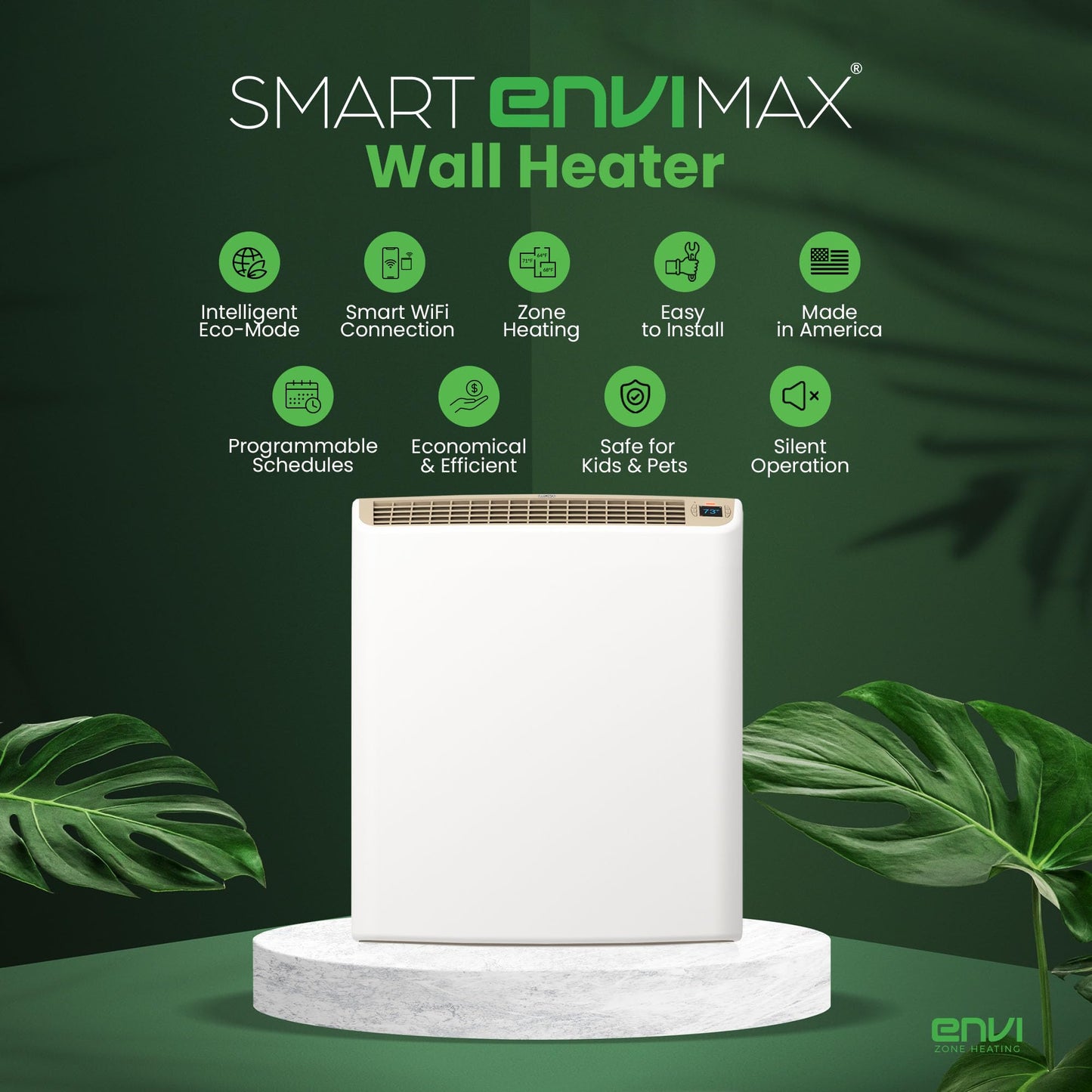 Smart EnviMAX 1000W Wi-fi Plug-in Electric Wall Heater - Energy Efficient Smart Heaters for Large Rooms - App Controlled Electric Heater with Thermal Shut Off Switch - Works with Alexa & Google Home