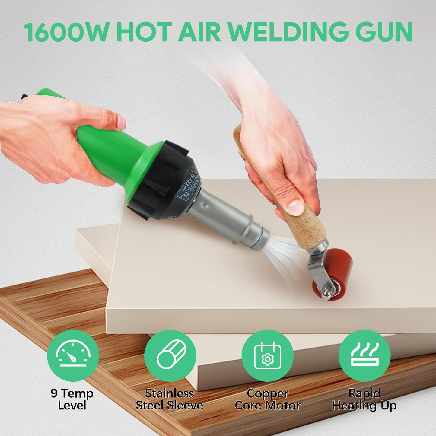 110V 1600W Professional PVC Roofing Welding Tools, Hot Air Plastic Welder Kit with Plastic Case, Heat Gun Kit Weld for Water Tanks, PVC Floor and Plastic Boats