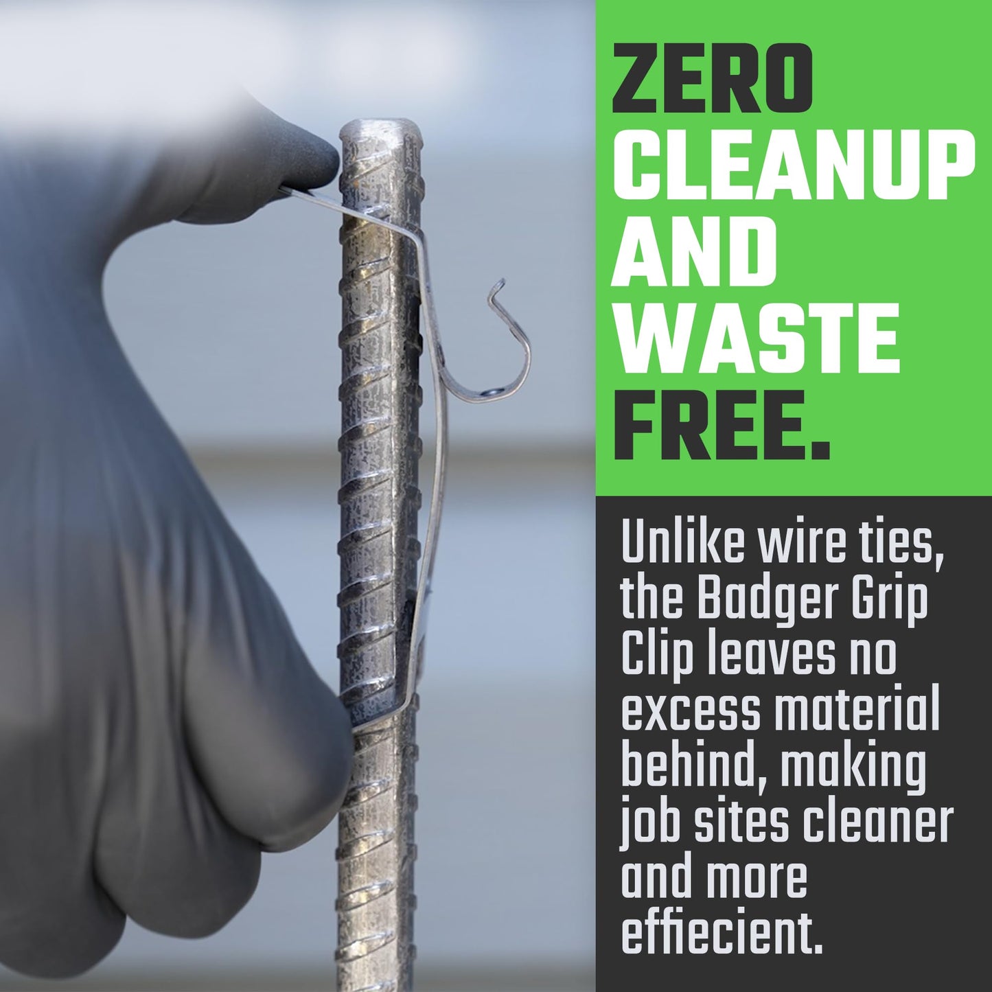 Badger Grip Clip - No Concrete Rebar Wire Ties Needed – Adjustable Rebar Connector for Faster Reinforcement Assembly – Ideal for Cages, Piers, Columns, Foundations, Floors, and Walls - 250 Count