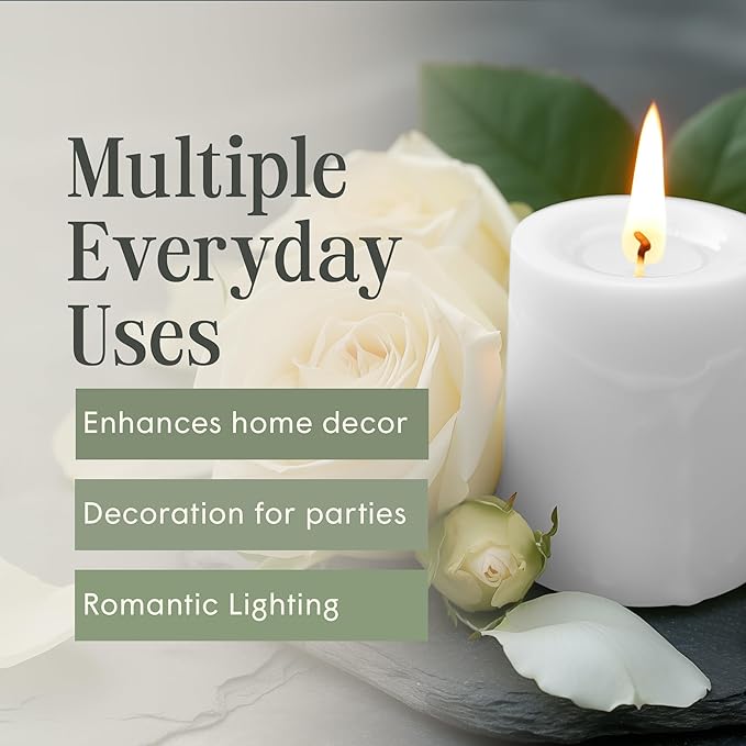 Mister Candle Dripless Unscented Pillar Candles, Set of 3 Hand Poured Solid Color Non-Scented Candles for Home Decor, Premium Wax, 60 Hr Burn Time - 3x4 Inch, White