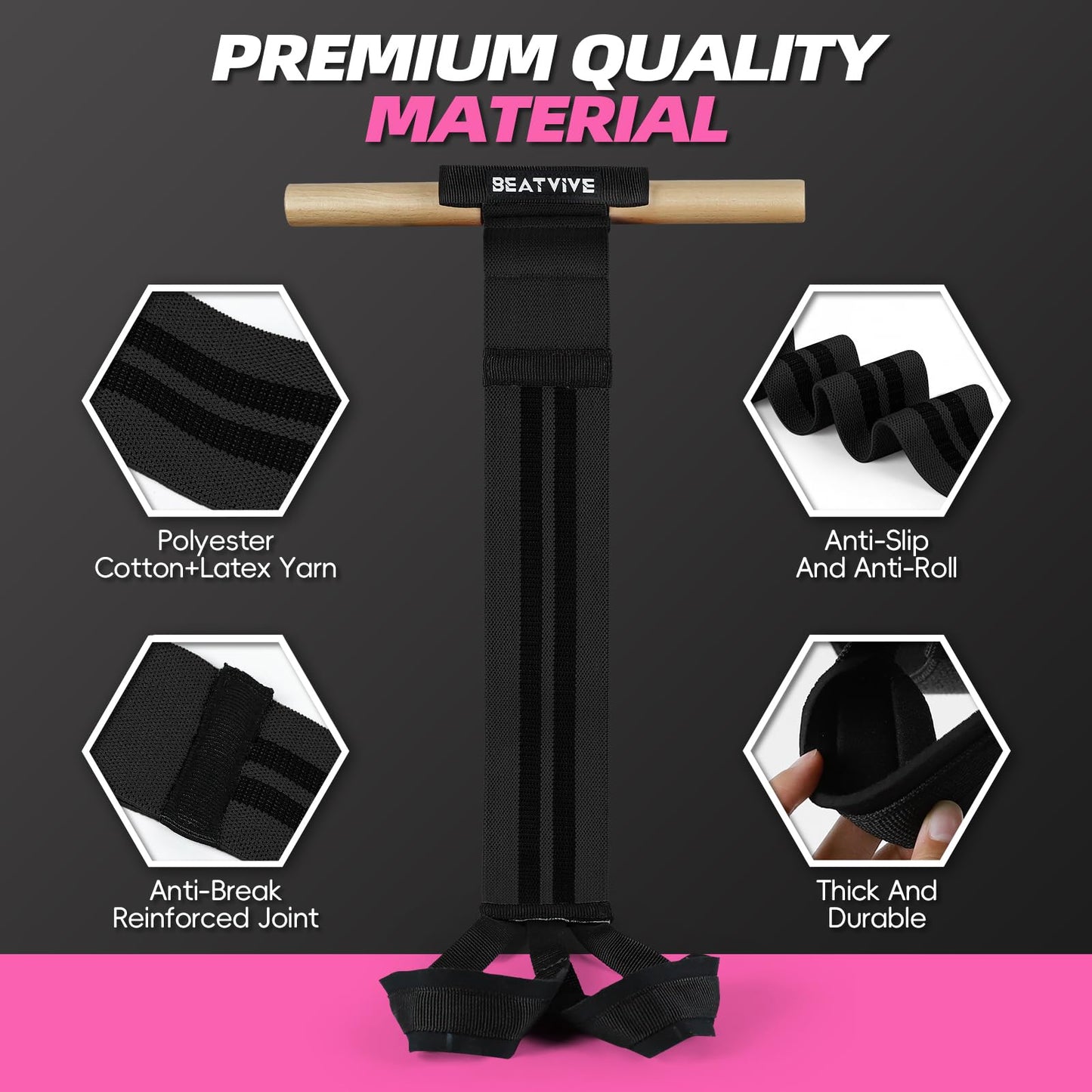 Pedal Resistance Bands with Handles, Upgrade Adjustable Manual Tension Training Pedal, Fabric Resistance Band with Wood Handles, Multifunction Fitness Bands for Abdomen, Waist, Arm, Leg (Black)