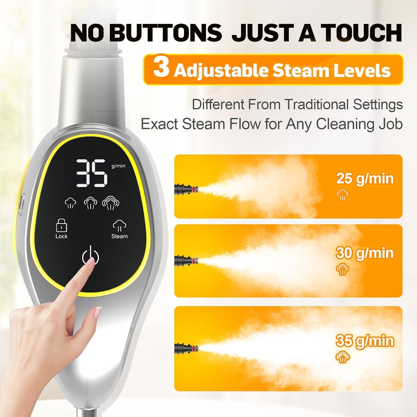 Skiennix Handheld Steam Cleaner - 15s Heat-Up, 3-Level Adjustable Steam, 14 Accessories | Multi-Surface, Chemical-Free (Grey)