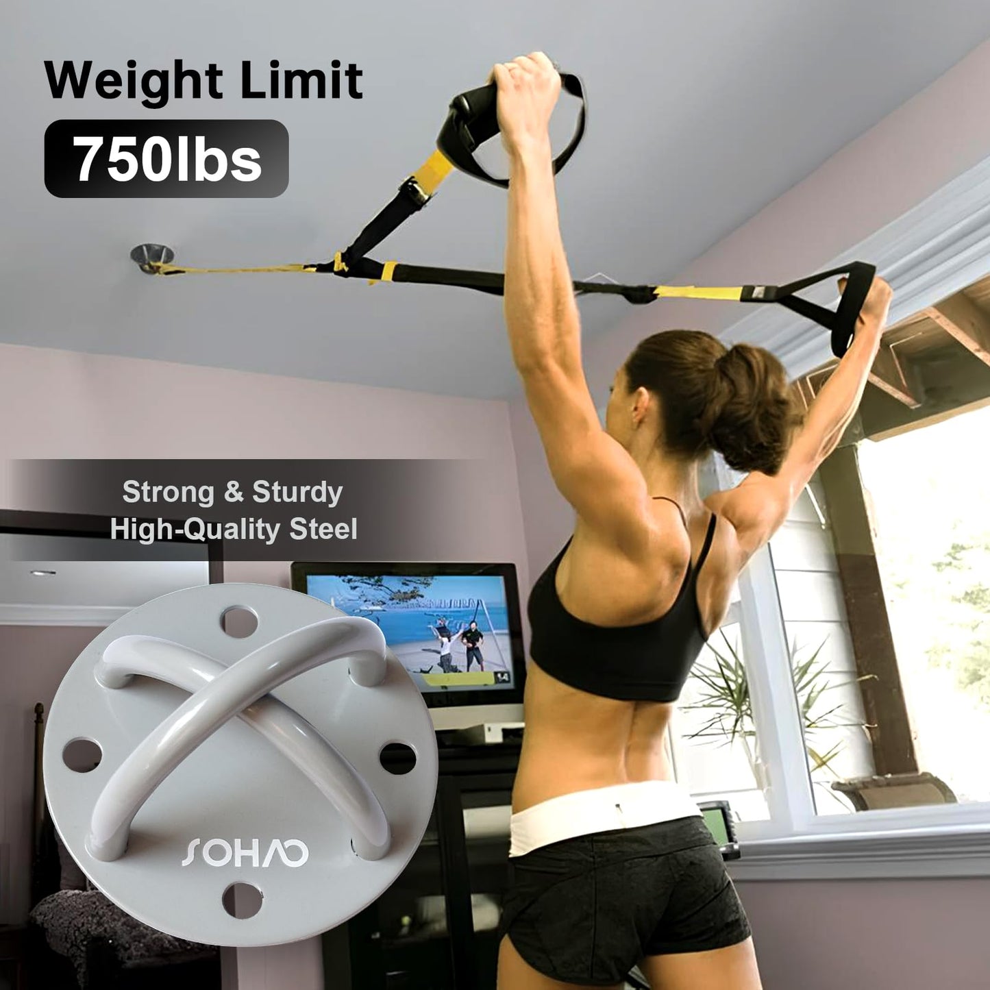 SOHAO Wall Anchor Mount for Suspension Straps, Aerial Yoga Swing & Hammock, Gymnastic Rings, Battle Ropes, Resistance Band, 750 lbs Ceiling Bracket Mount