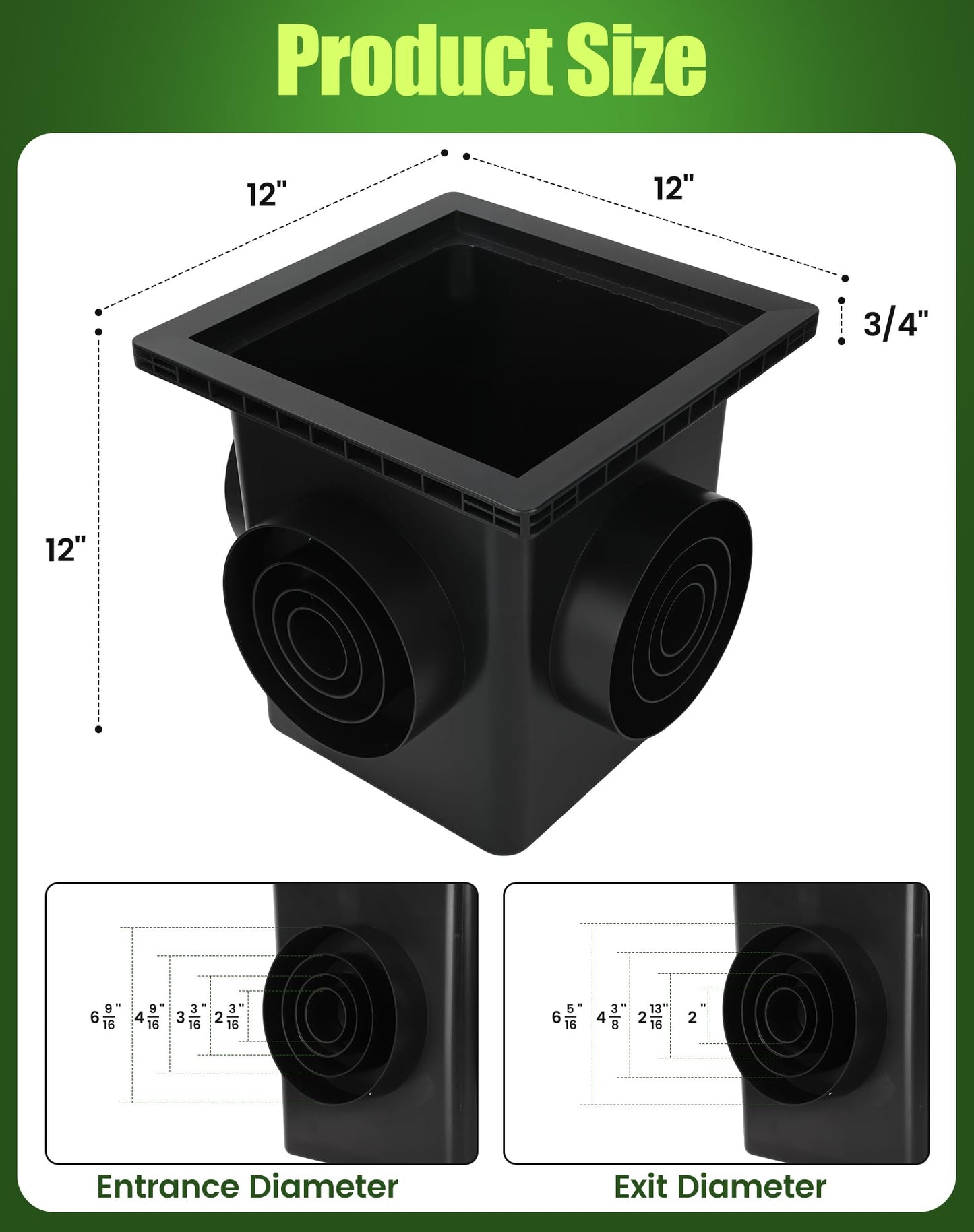 Dooeant Upgrade 12-Inch Catch Basin Drainage Kit with Debris Basket Strainer, 4 Size (2", 3", 4-3/8", 6-3/8") Pipes for Garden, Yard, Lawns, Outdoor (2 Pack)