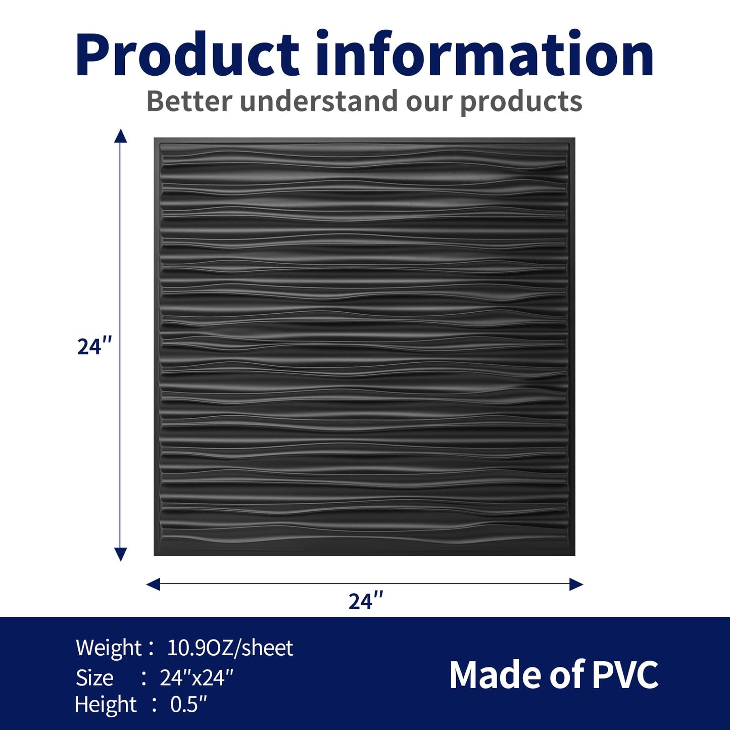 Art3dwallpanels Ceiling Tiles 24 x 24 for Interior Wall Décor, 12 Pack Drop Ceiling Tile 3D Wall Panel Fire Rated Waterproof Premium PVC, No Sag and Breakage Wall Panels Cover 48.Sq.Ft. Black