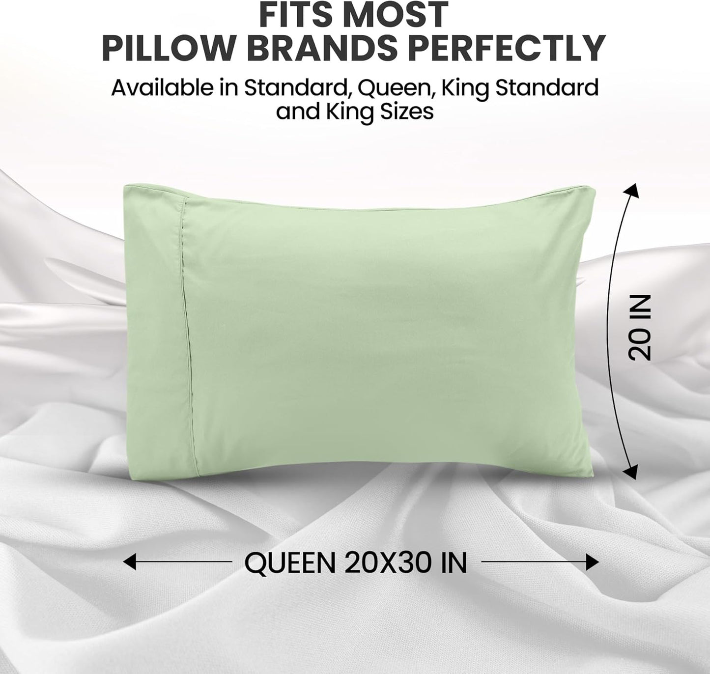 Utopia Bedding Queen Pillow Cases - Soft Brushed Microfiber - 2 Pack, Sage | Fade Resistant 20 x 30 Inches
