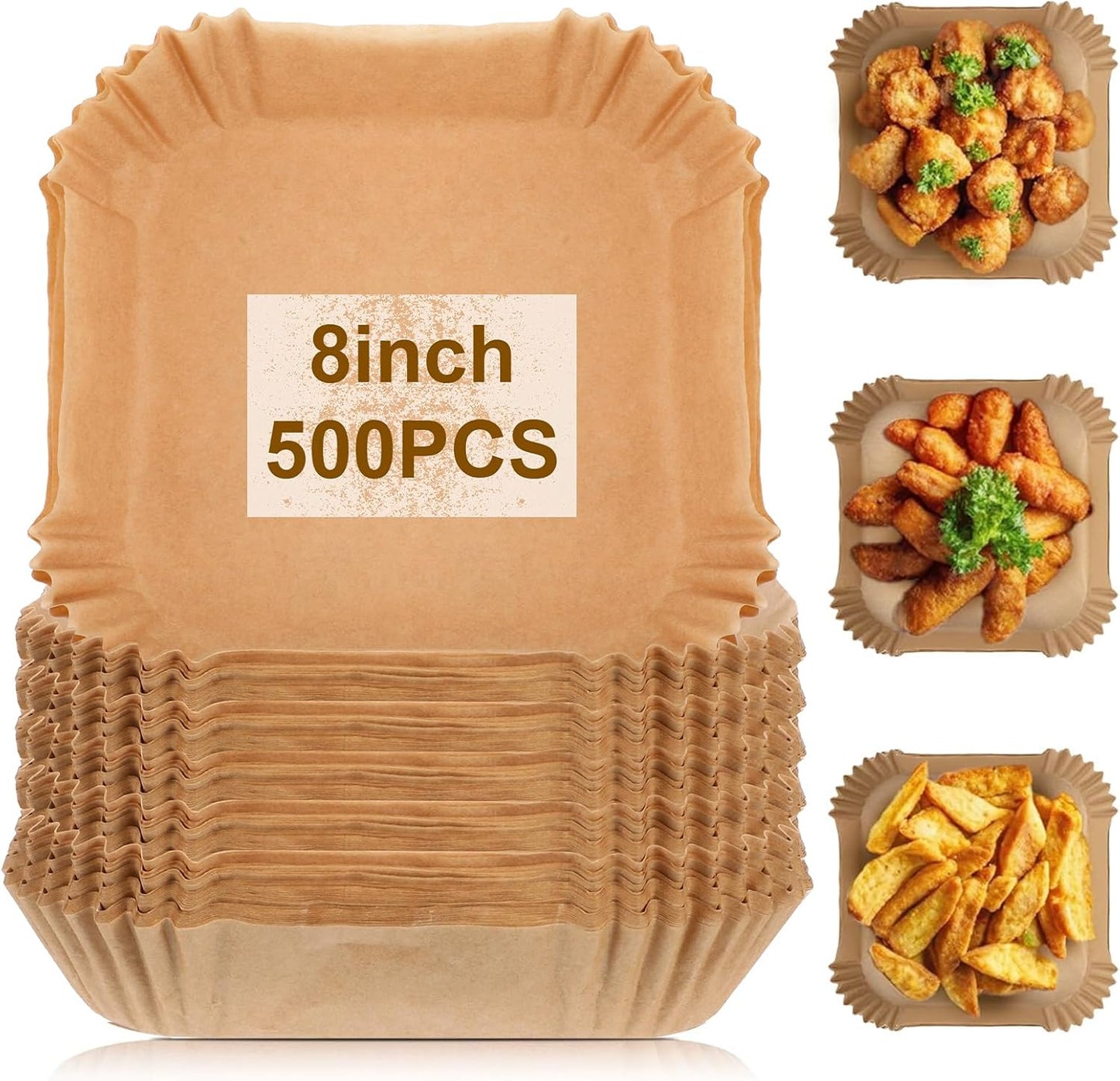 Skiennix Air Fryer Paper Liners - 500 Pcs Non-Stick Parchment for 5-8 QT Air Fryers | 8” Square Size