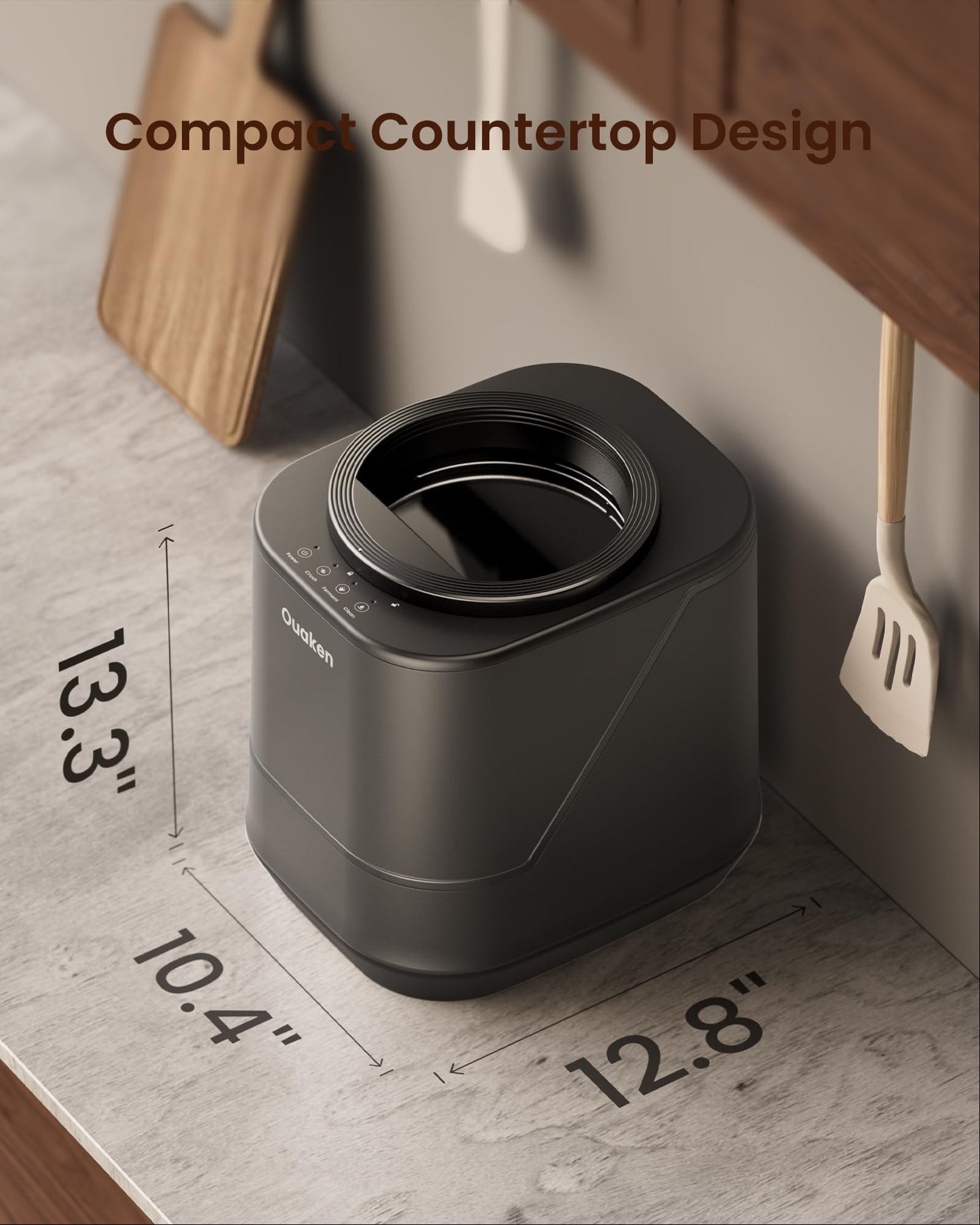 Ouaken 4L Electric Composter for Kitchen, Smart Countertop Compost Bin, Odorless | Low Noise | Auto-Cleaning | Turn Food Waste into Fertilizer, Indoor Food Waste Compost Machine, Black