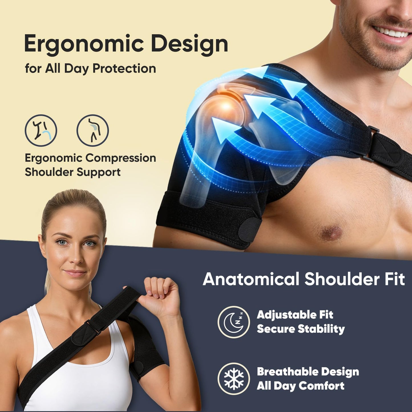 NEXVOXA 1 PC Shoulder Brace for Men and Women for Pain Relief - Shoulder Support & Compression Sleeve for Torn Rotator Cuff, AC Joint, Dislocation - Adjustable Design (Black, Size L)
