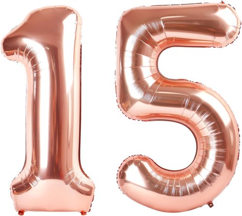 15 Number Balloon - 40 Inch Rose Gold Birthday Decoration | Perfect for 15th Birthday Parties & Photo Props