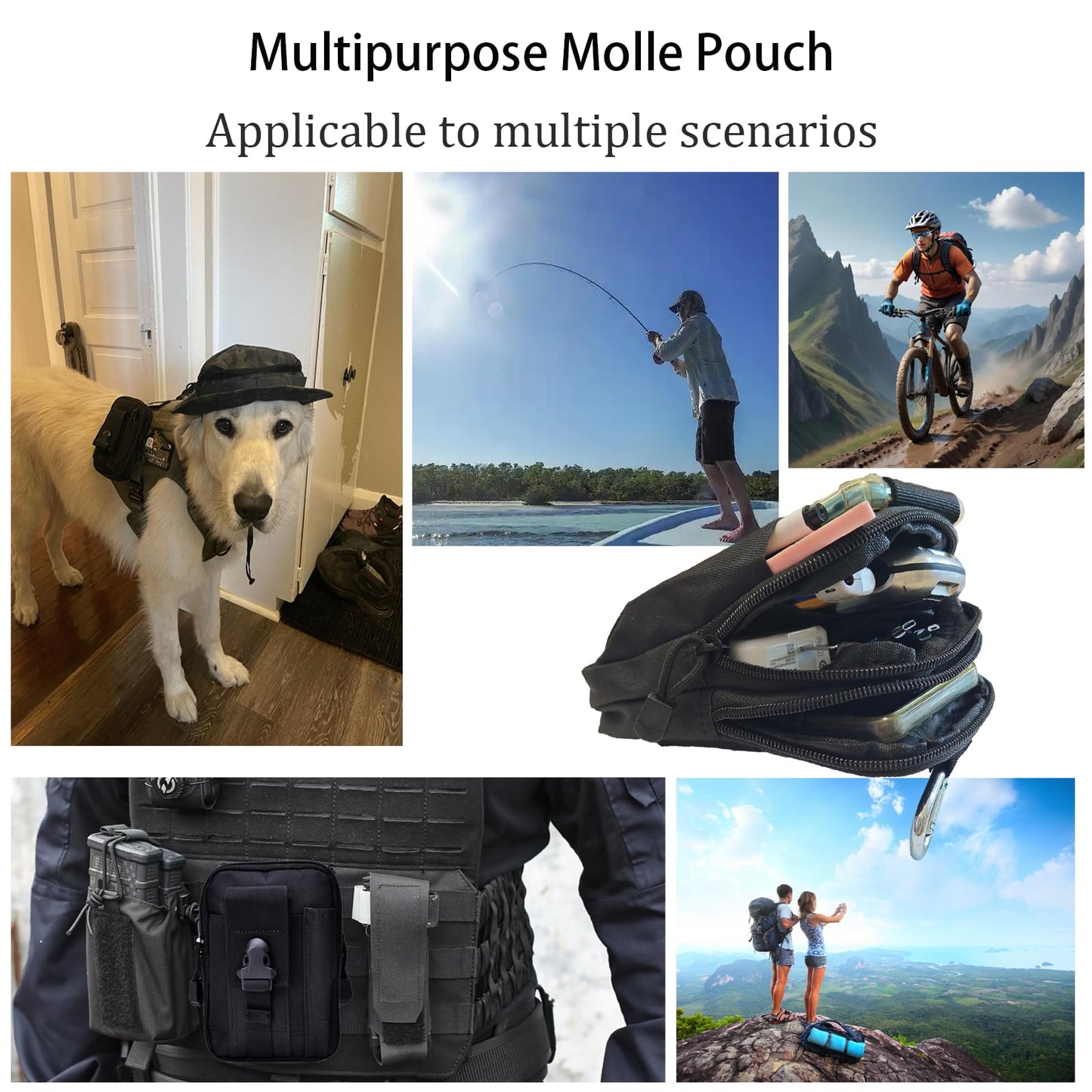 2 Pack Tactical EDC Pouch, Small Utility Pouches molle Phone Pouch Tool Pouch Belt Pouches for Men Tactical Vest Accessories with Aluminum Alloy Carabiner - Black