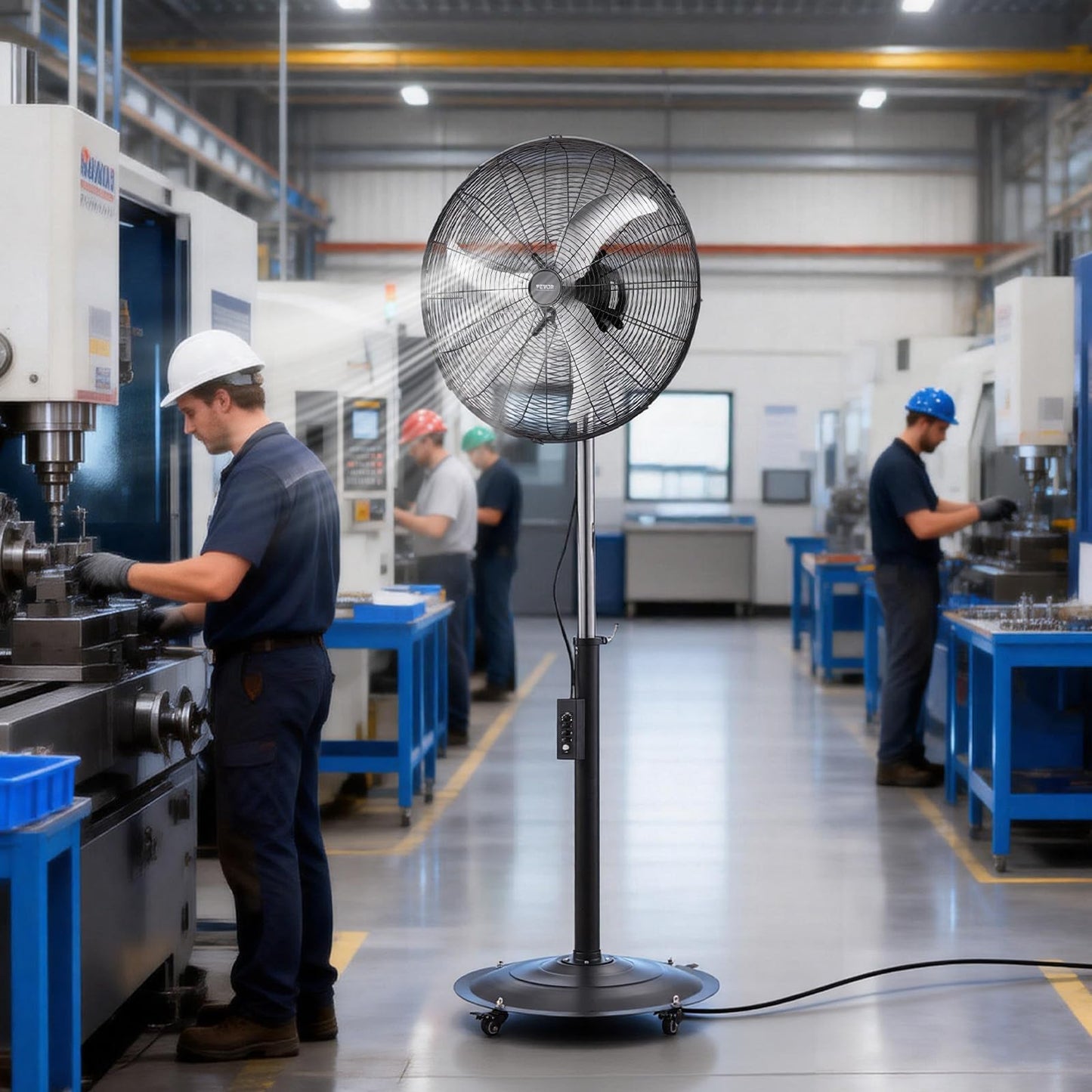 VEVOR 24-Inch High Velocity Pedestal Fan, 6800 CFM Industrial Standing Floor Fan with 85° Oscillating, 3-Speed Adjustable Height, IP44 Waterproof, Carbon Steel for Commercial, Garage, Workshop, Black
