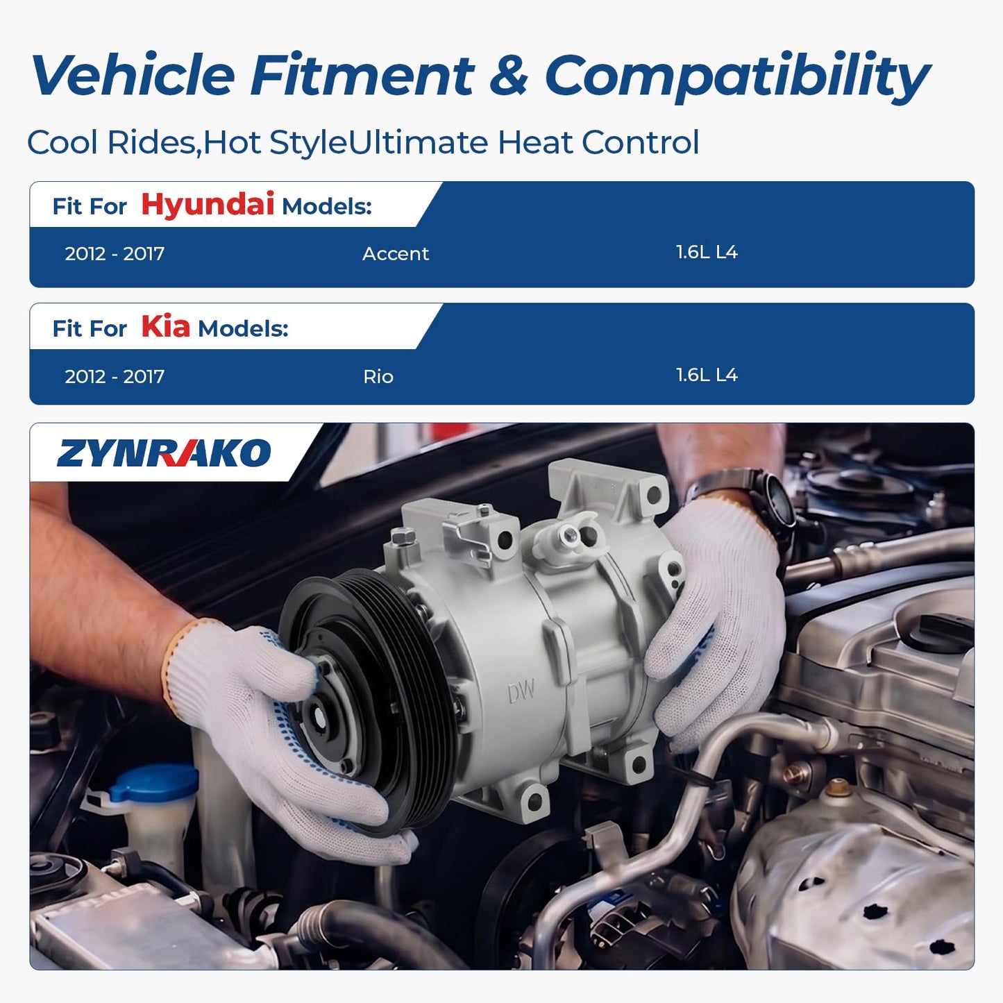 Zynrako A/C Compressor Compatible with 2012-2017 Hyundai Accent Kia Rio 1.6L, Air Conditioner Compressor Replacement, Clutch Not Included