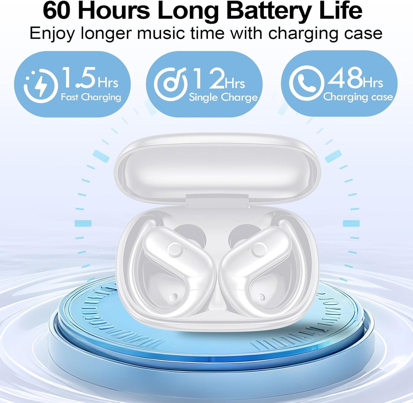 Sound,60Hrs xiwxi Wireless Earbuds Bluetooth Headphones,Over Ear Buds for Sport with Deep Bass Playtime Earphones