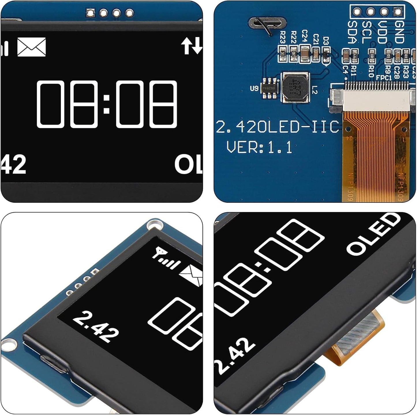 AITRIP 2PCS 2.4" 2.42 inch 128x64 SSD1309 12864 4 I2C R3 C51-White OLED LCD Display Module Pin IIC Serial Interface