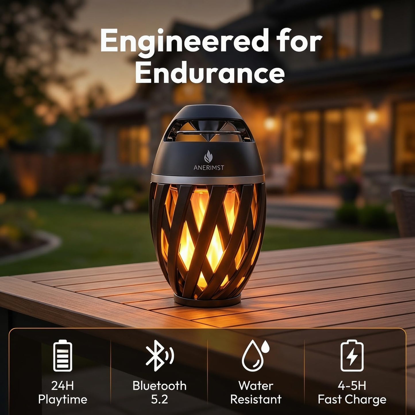 ANERIMST 360 24-Hour for Dad, Outdoor Bluetooth Speakers with LED Torch Light Wireless & Waterproof Speaker for Garden