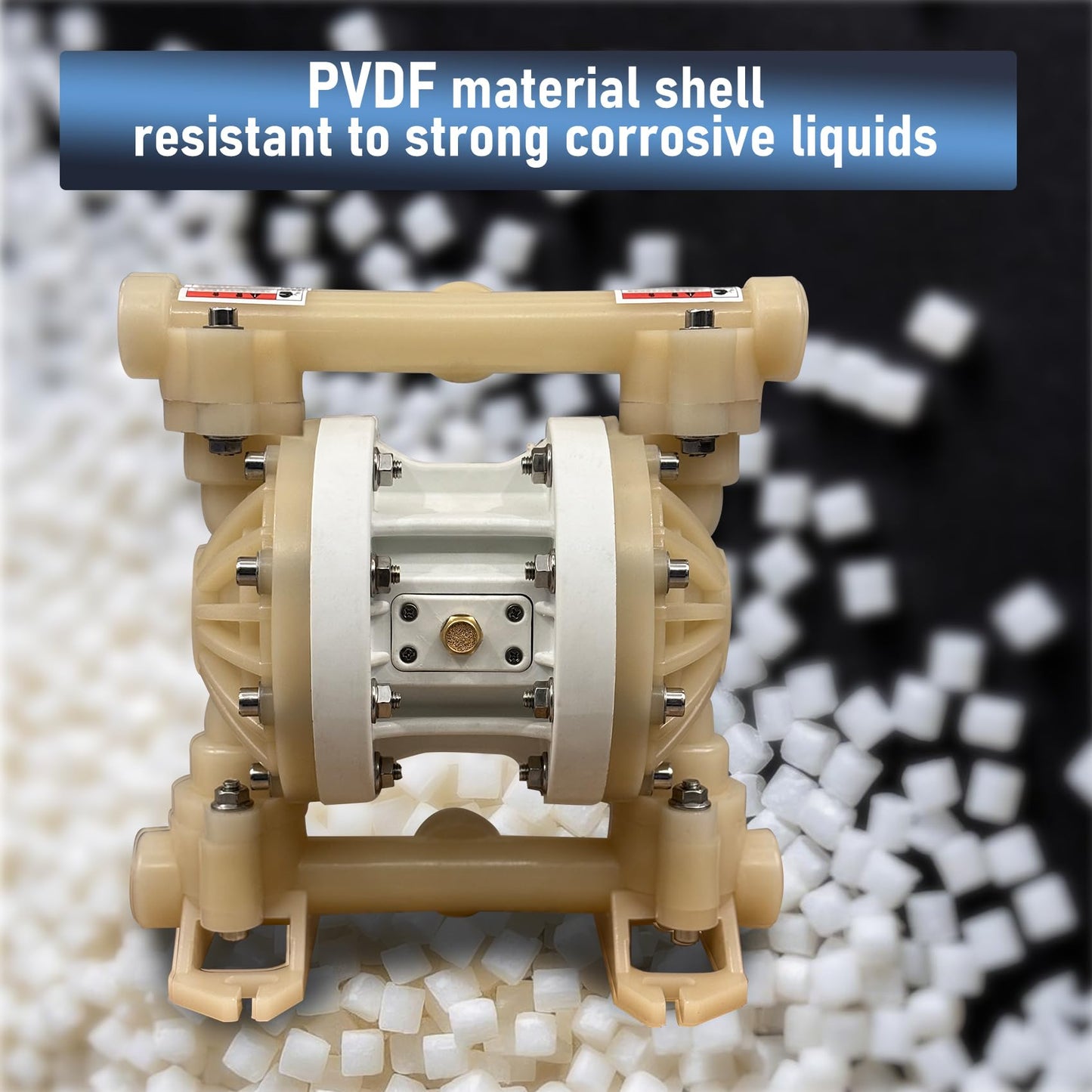 Air-Operated Double Diaphragm Pump, PVDF body, PTFE diaphragm， highly corrosive chemical pump 1 inch 17GPM (QBZ-25PVDF)