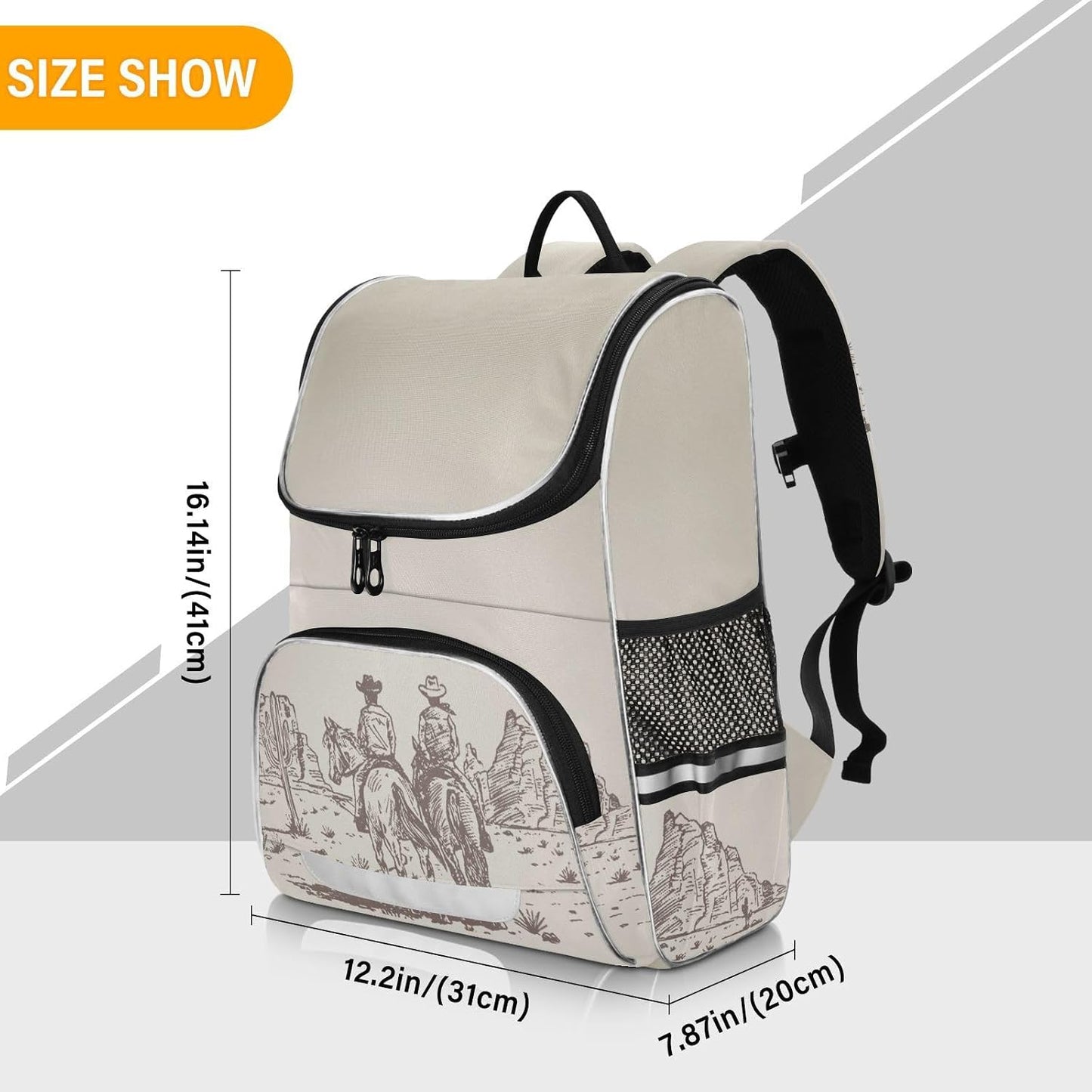 Backpack Western Desert Cowboy with Reflective Strip for Kids Boys Girls Elementary School Bag Removable Chest Strap